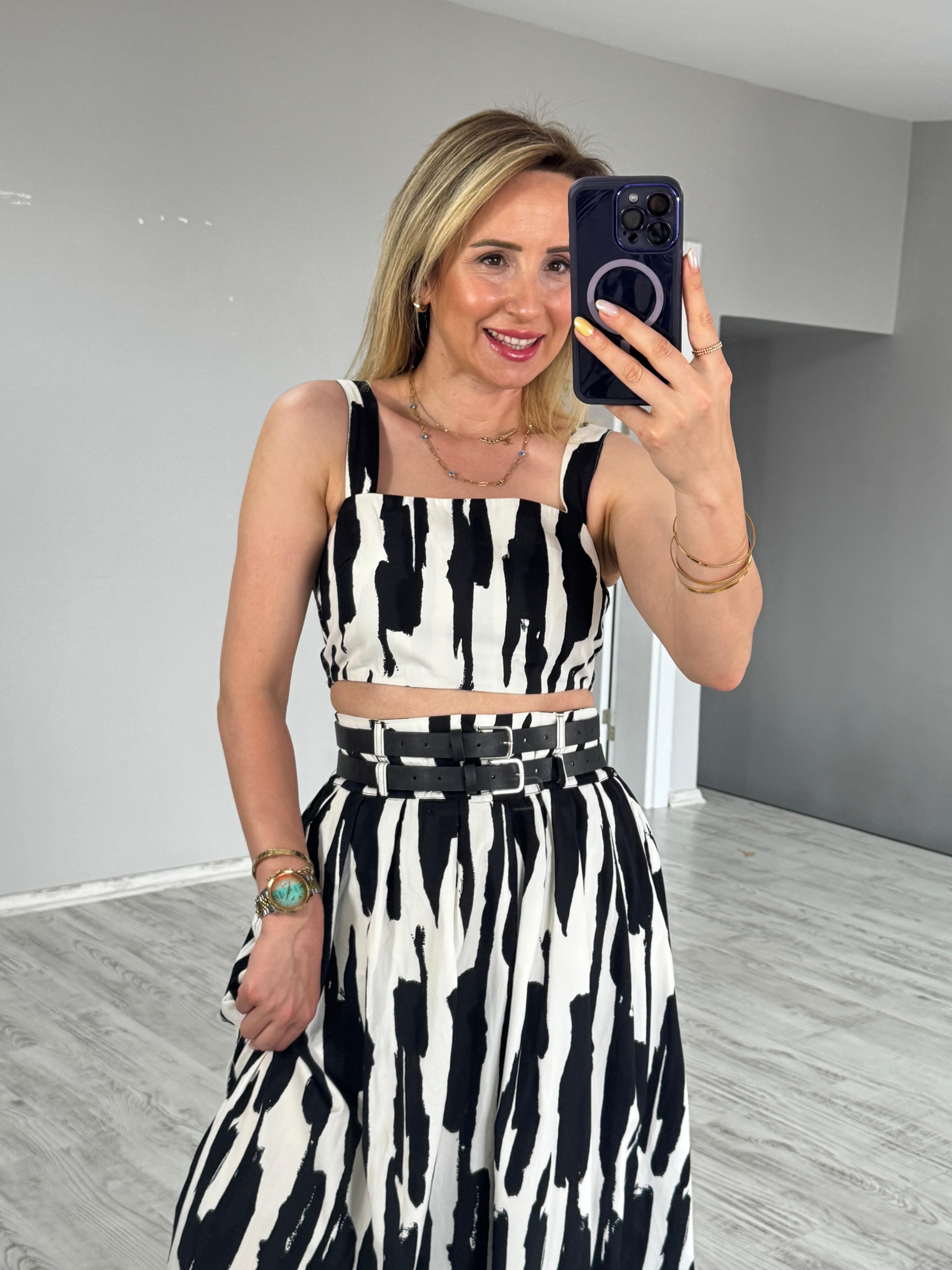 Zebra Desen Kemerli Takım