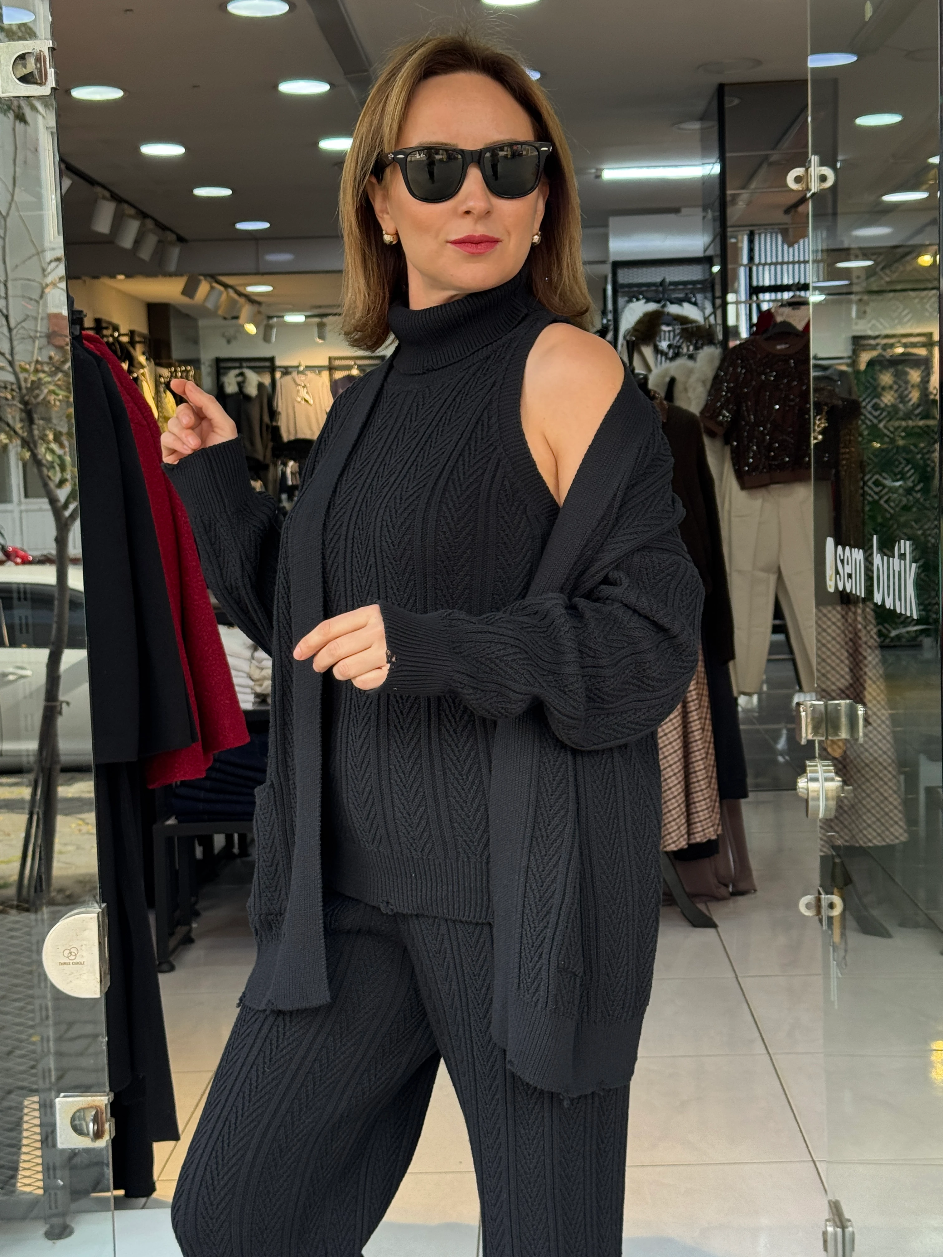 Siyah 3'lü Triko Takım