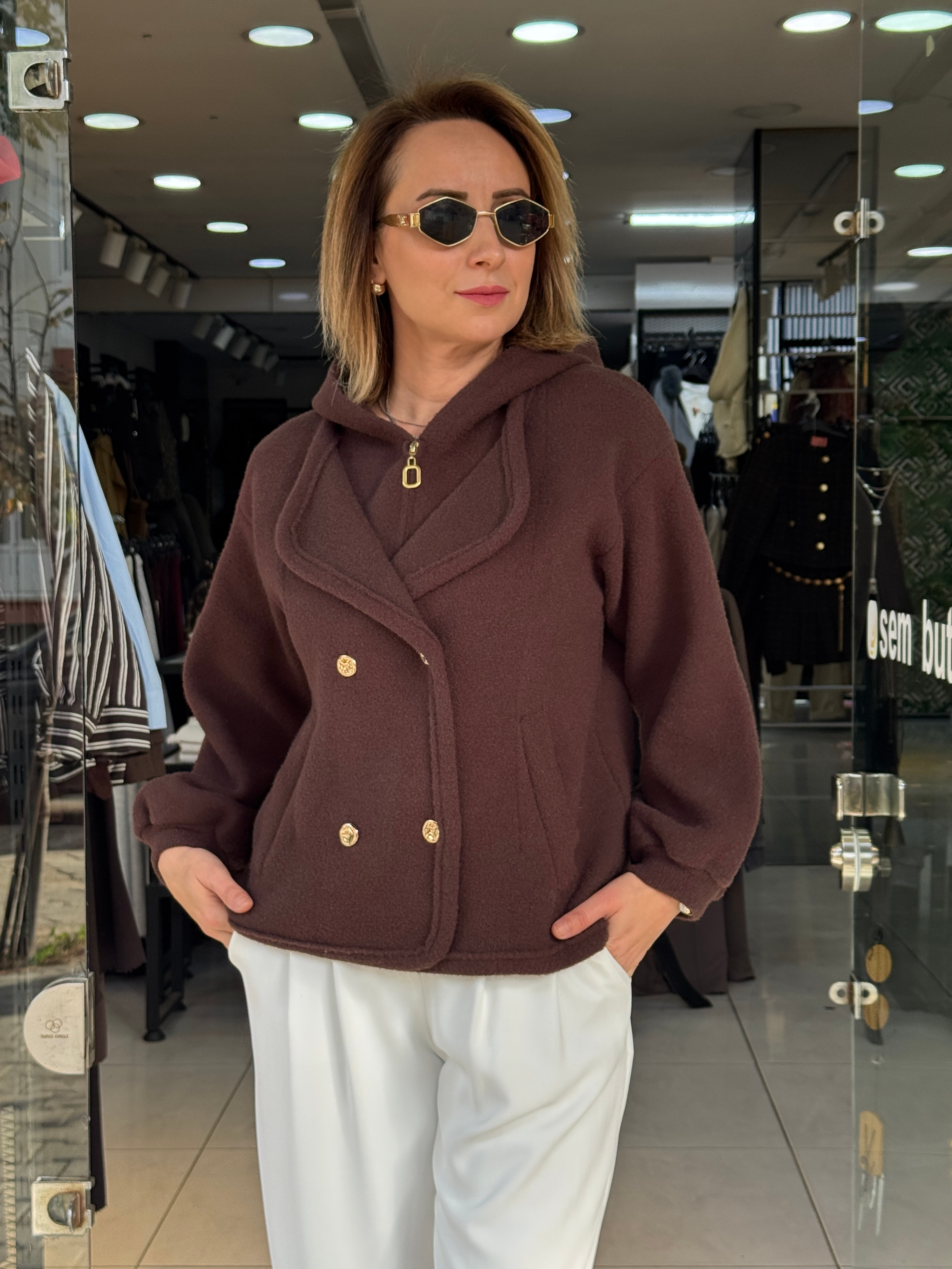 Angora Gold Düğmeli Kapüşonlu Ceket