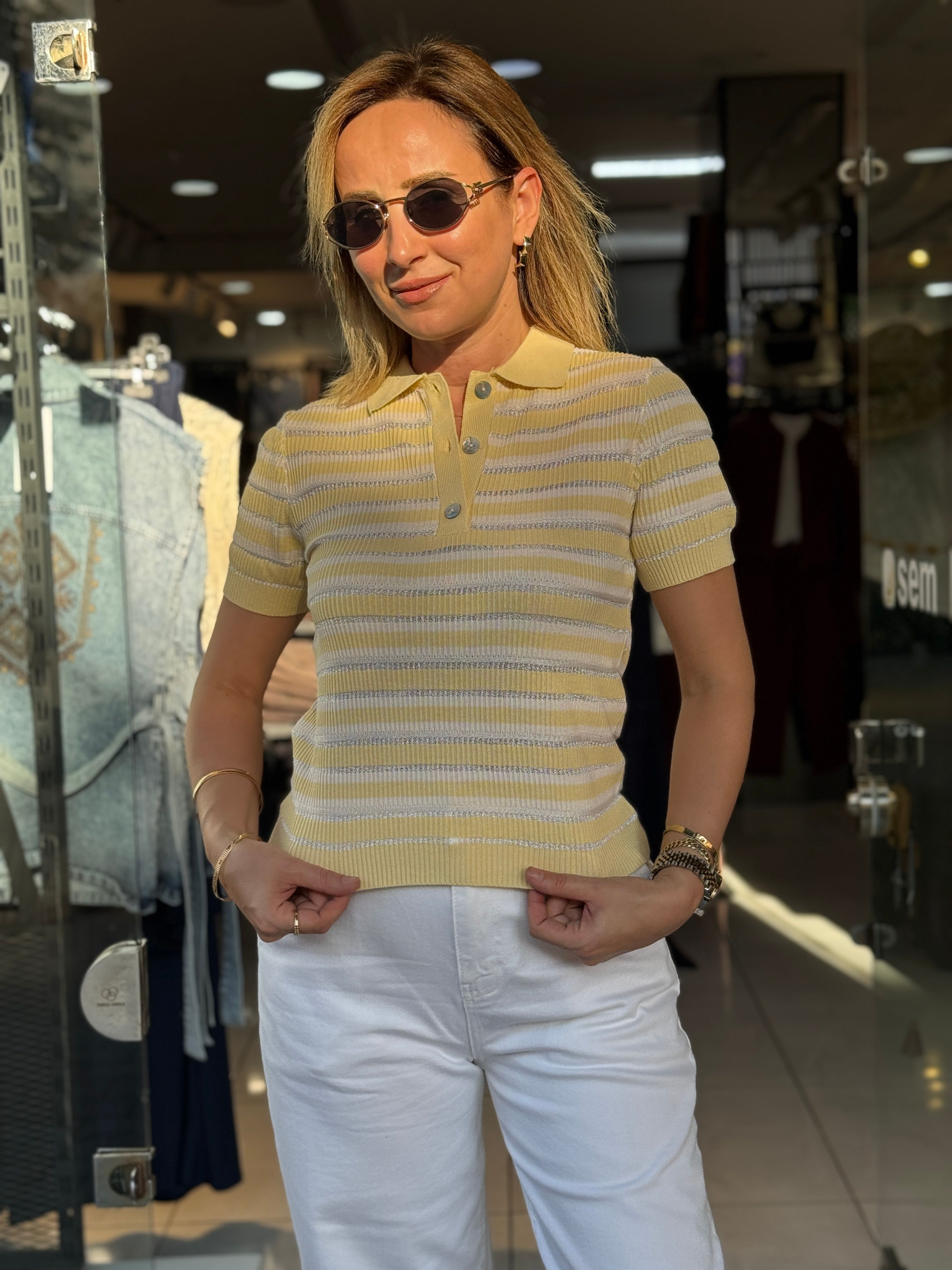 Polo Yaka Çizgili Triko
