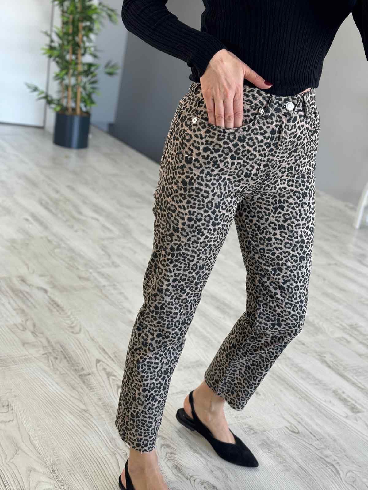 Leopar Detaylı Jean