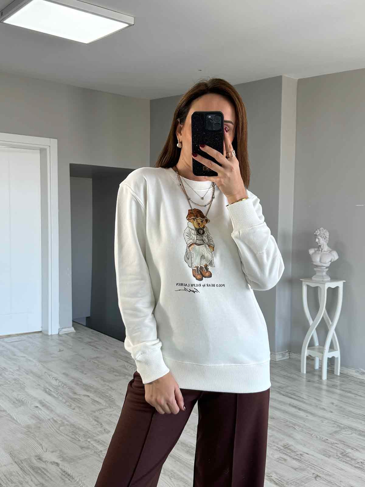 Ayıcıklı Ekru Sweat