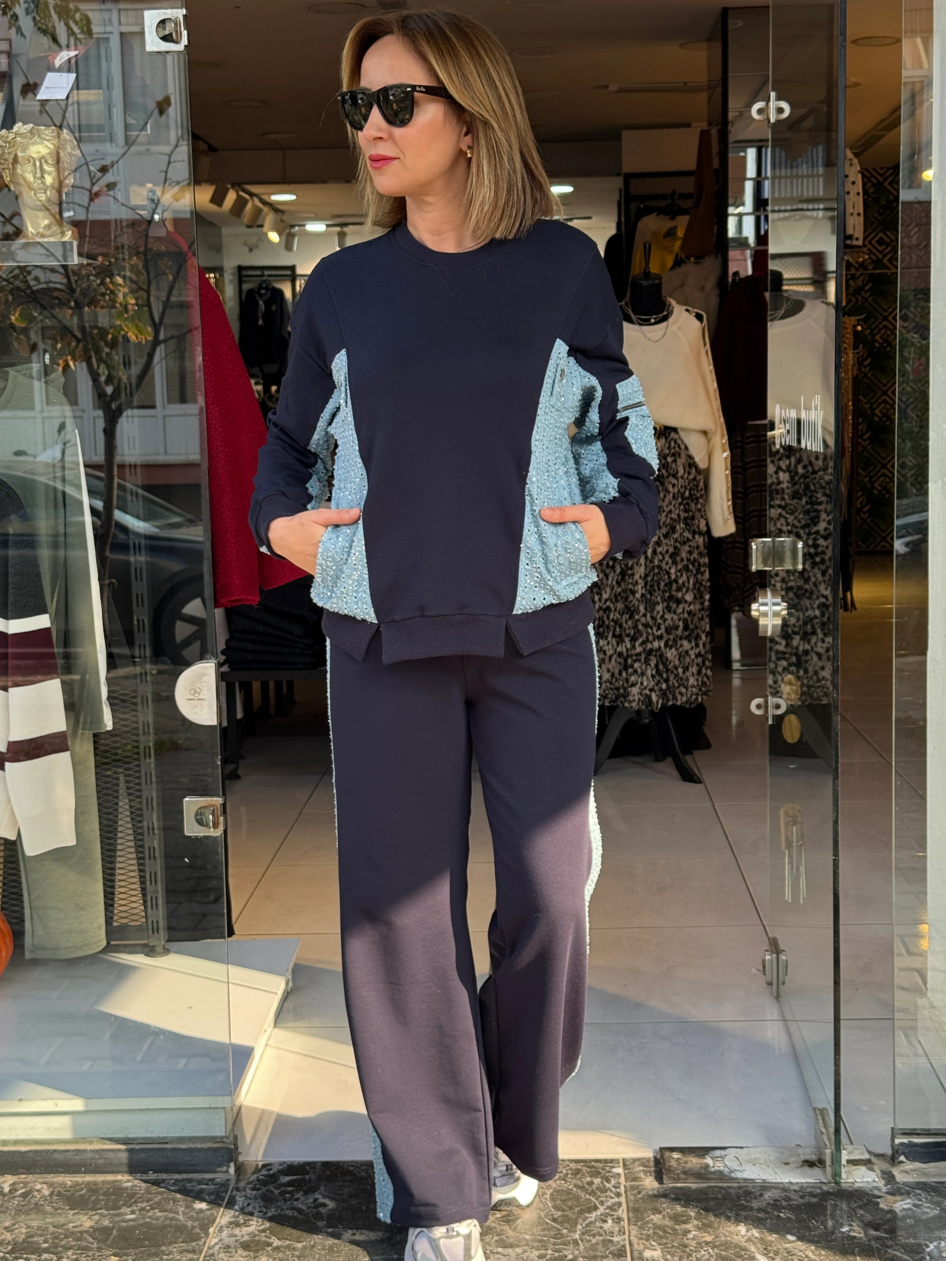 Kot Garnili Pul Detaylı Eşofman Takım