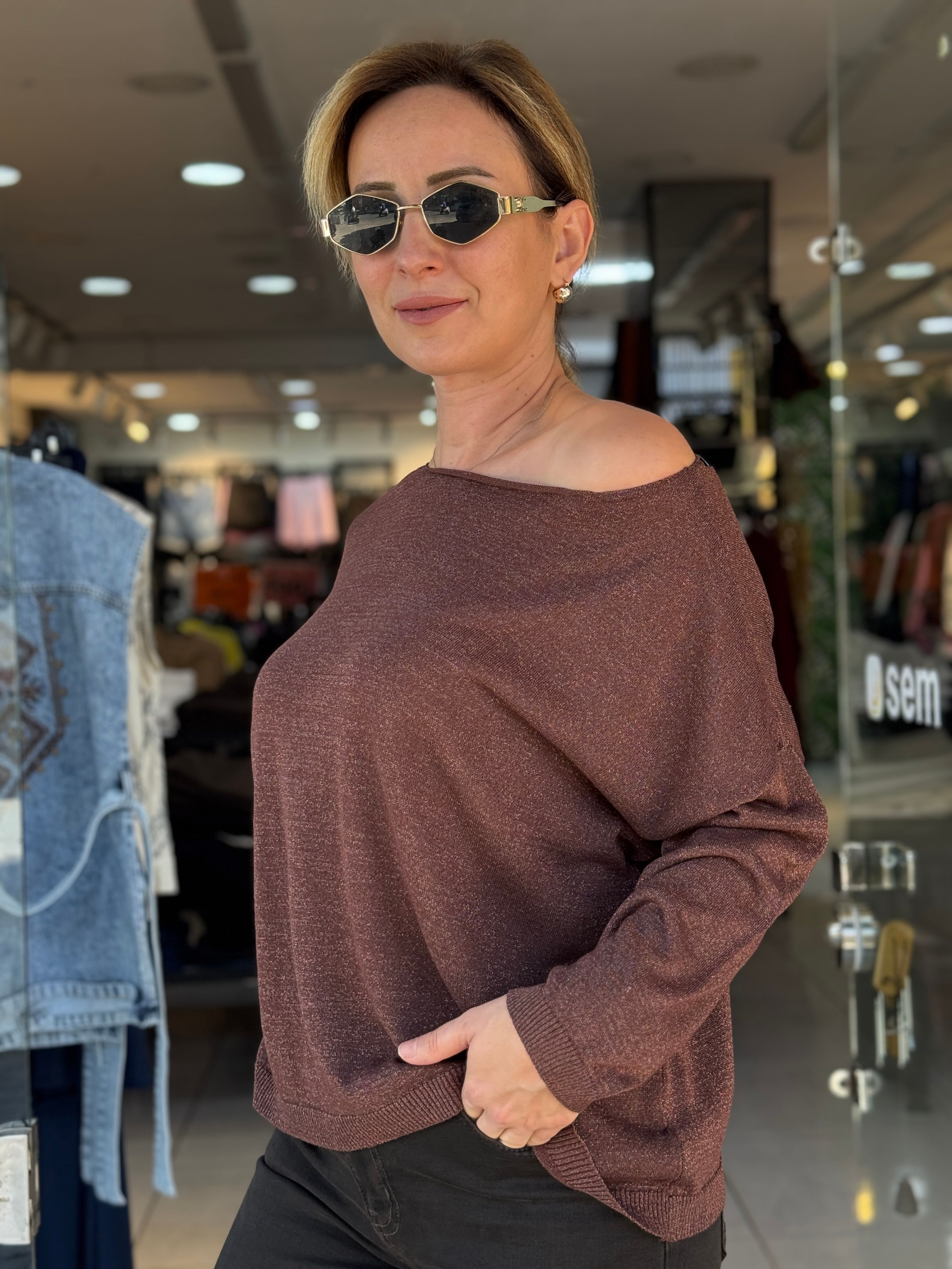 Simli Merserize Triko Bluz
