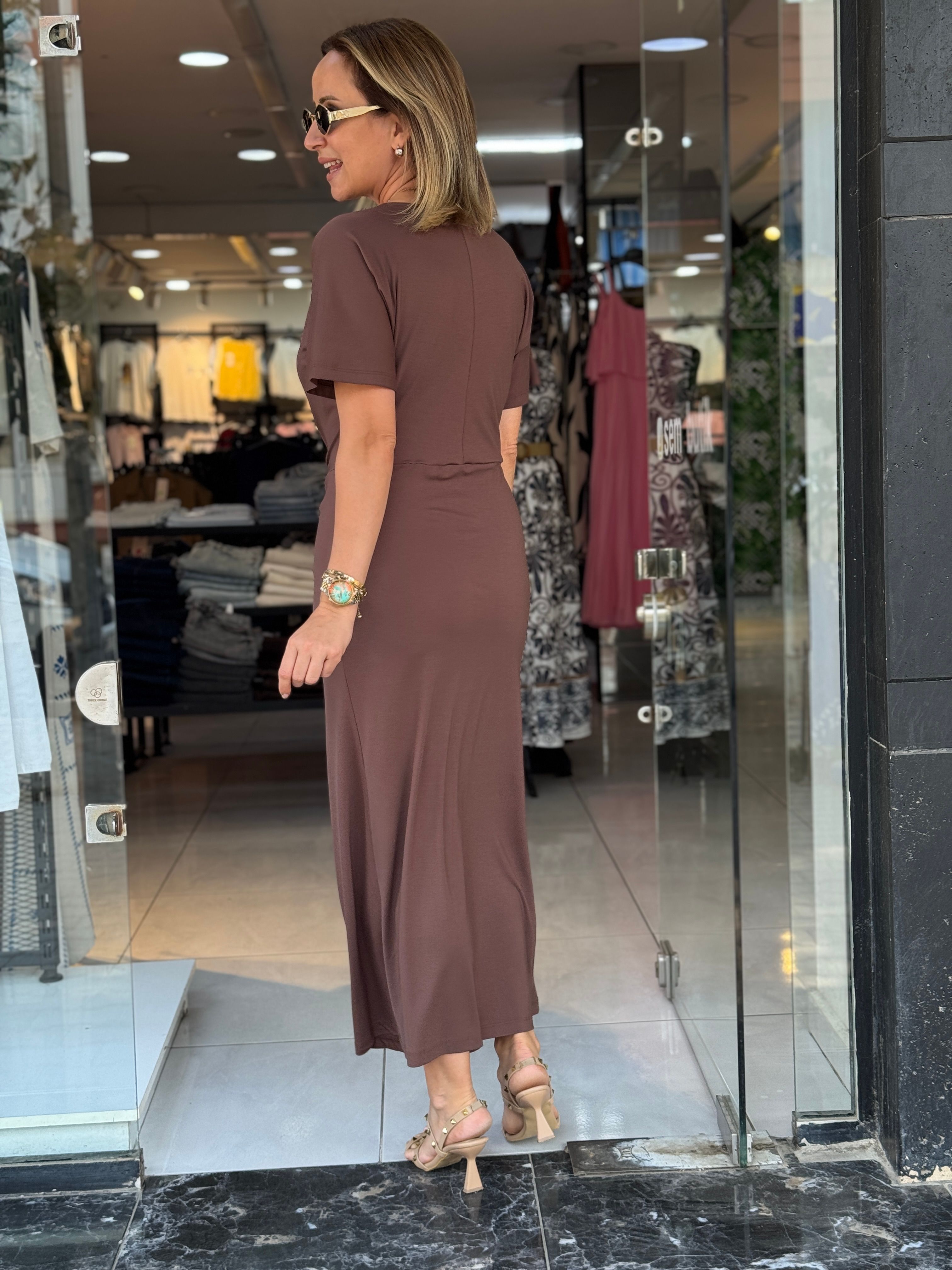 Kahve Ön Düğüm Detaylı Elbise