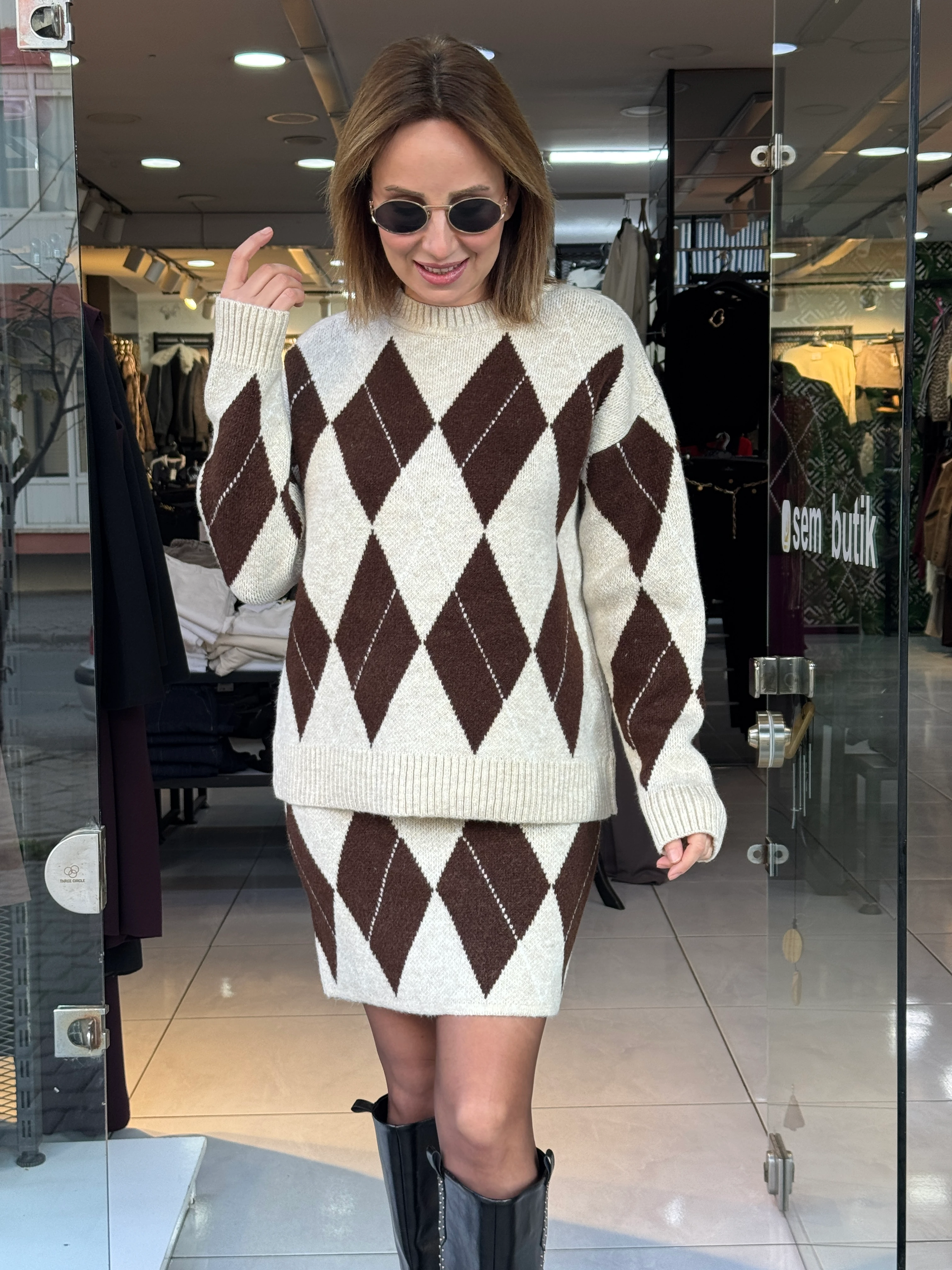 Baklava Desen Triko Etekli Takım