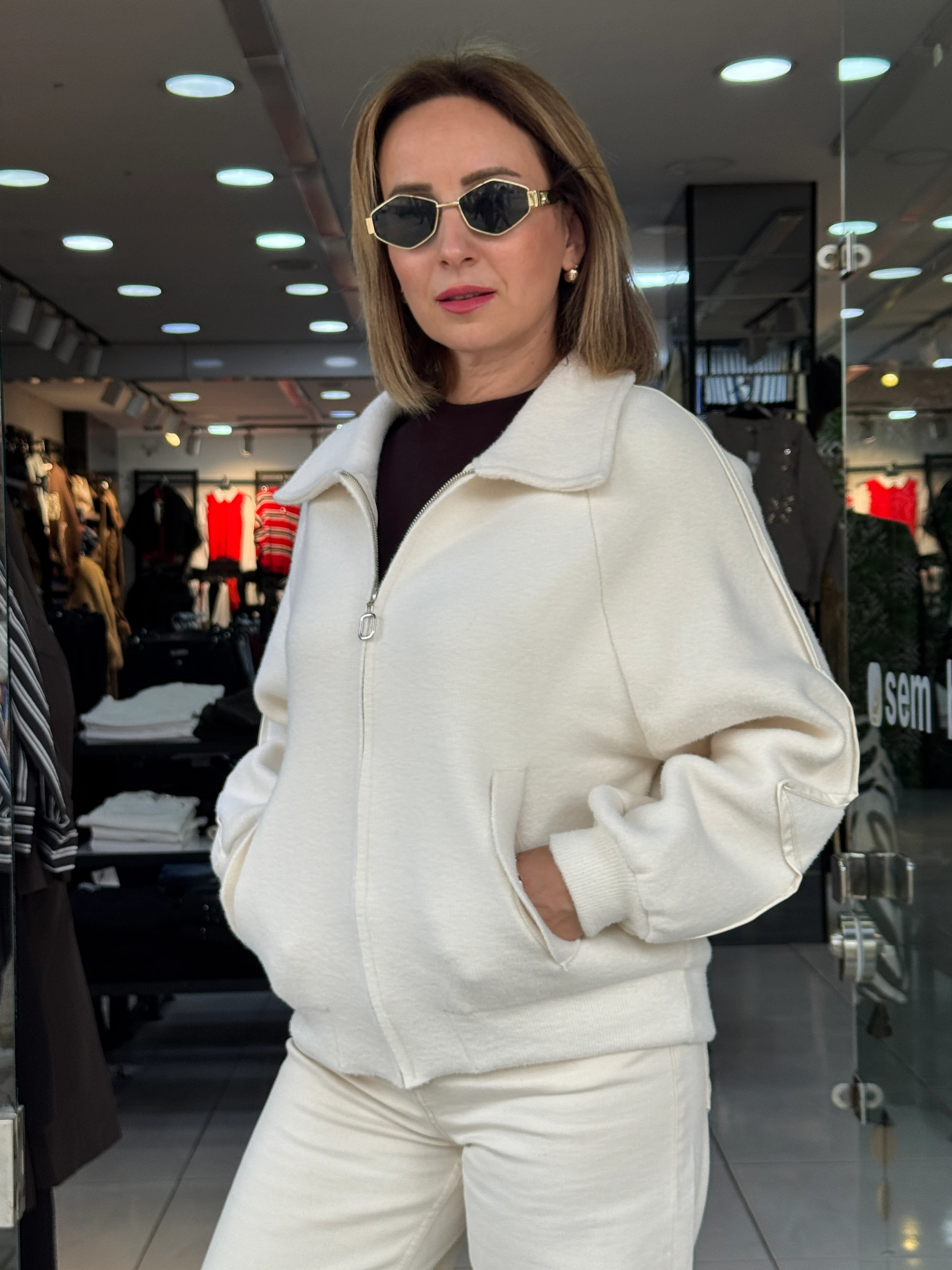 Angora Deri Detaylı Yumoş Ceket