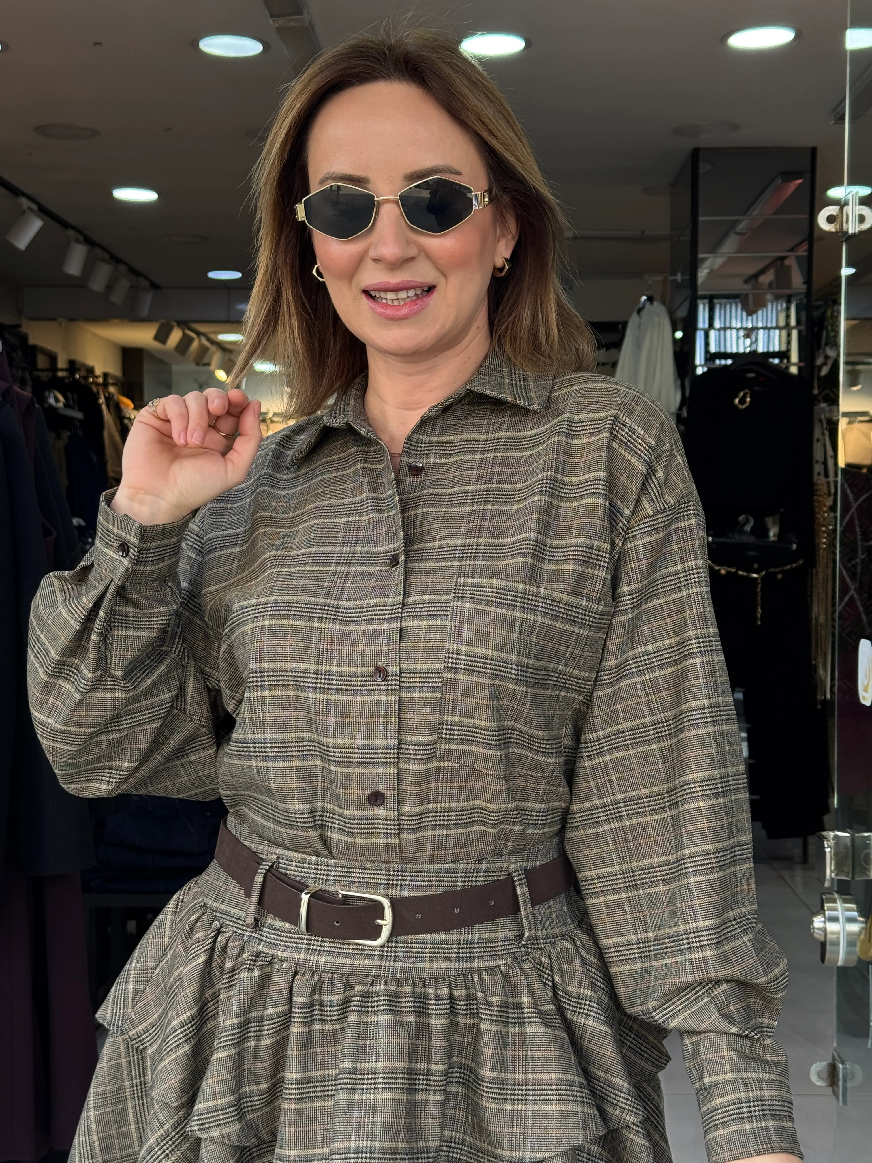 Kemerli Etekli Gömlek Takım