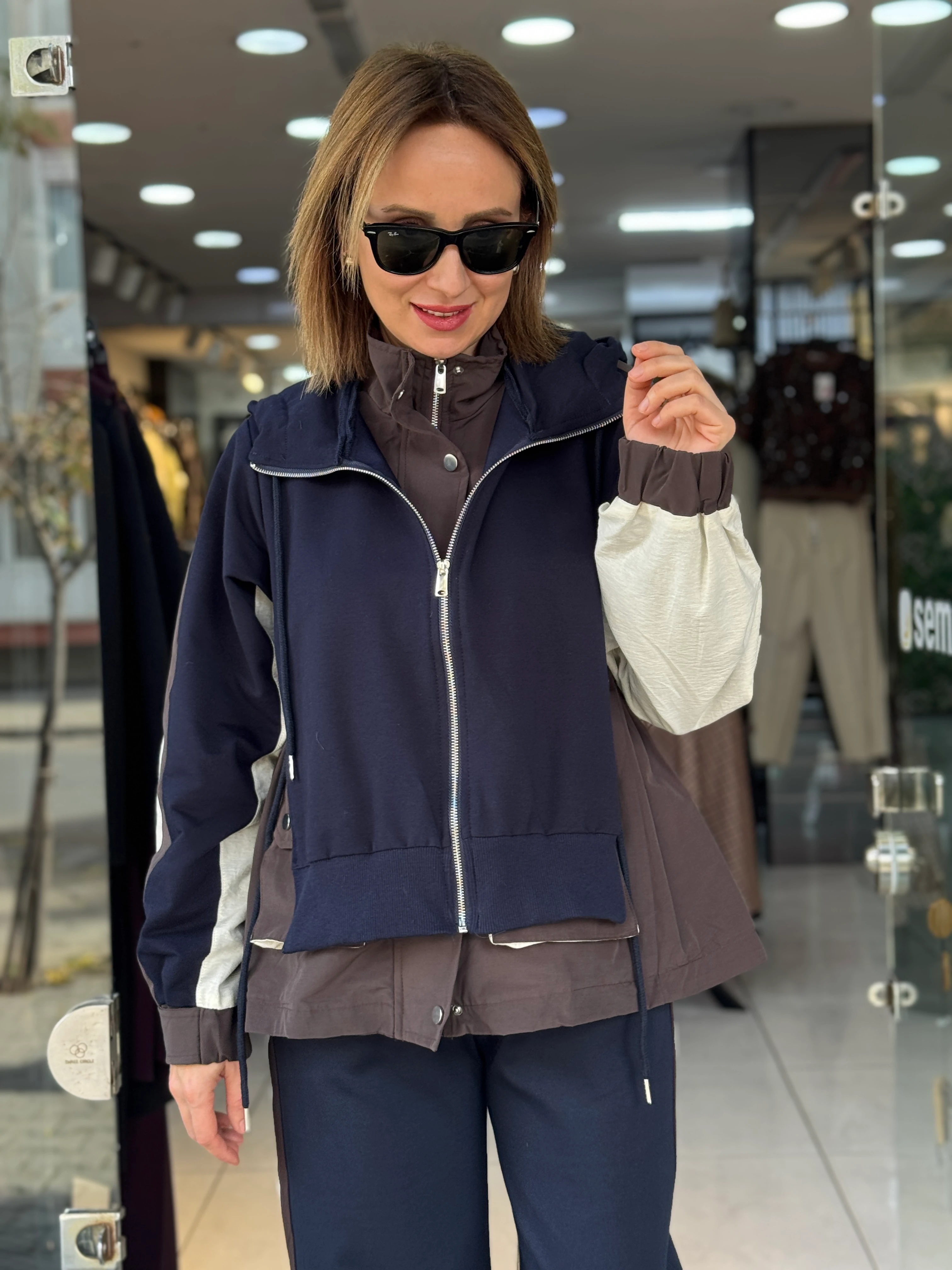 Paraşüt Detaylı Ceketli Kapüşonlu Takım