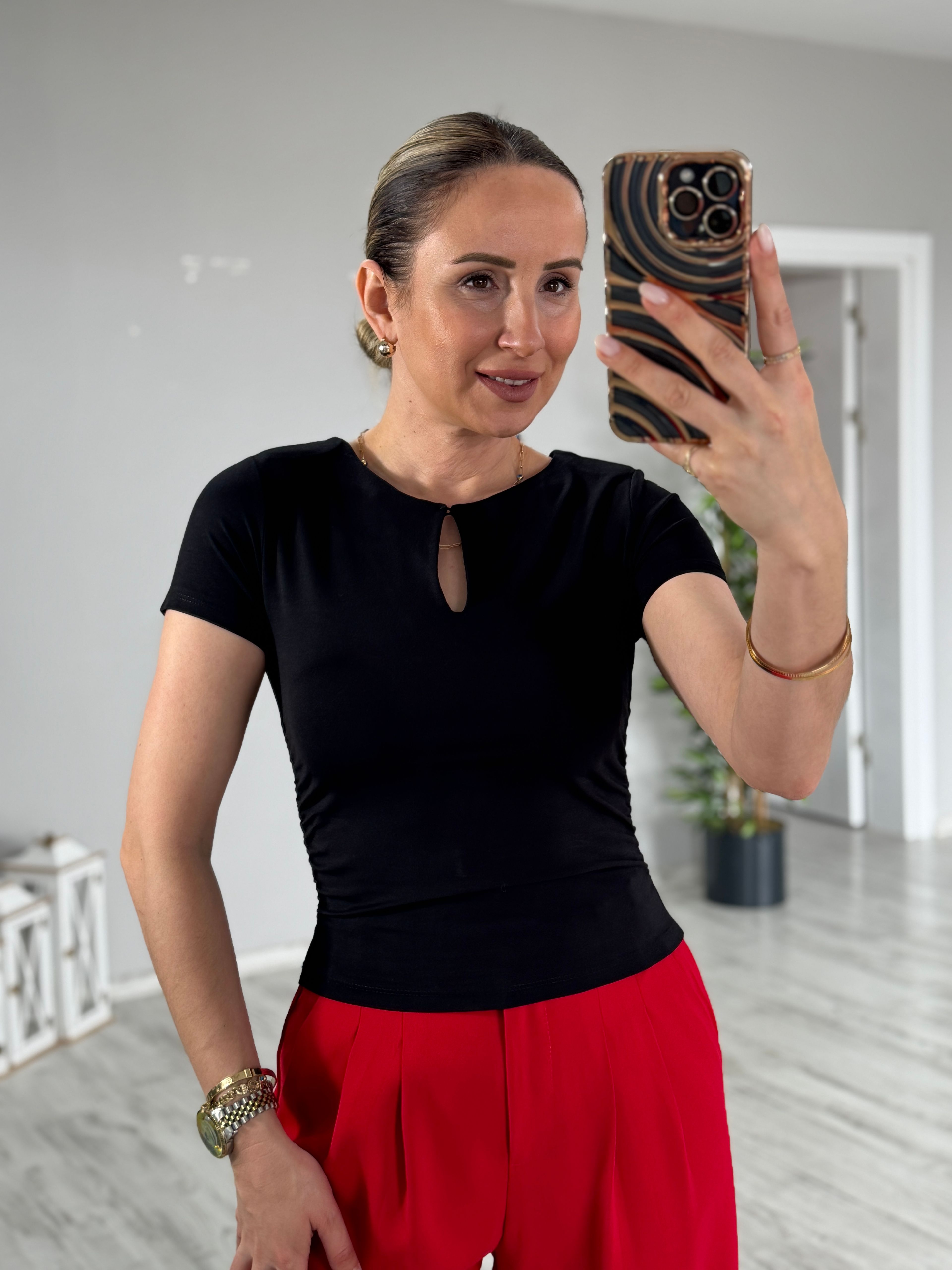 Vatkalı Yan Drapeli Body - Siyah