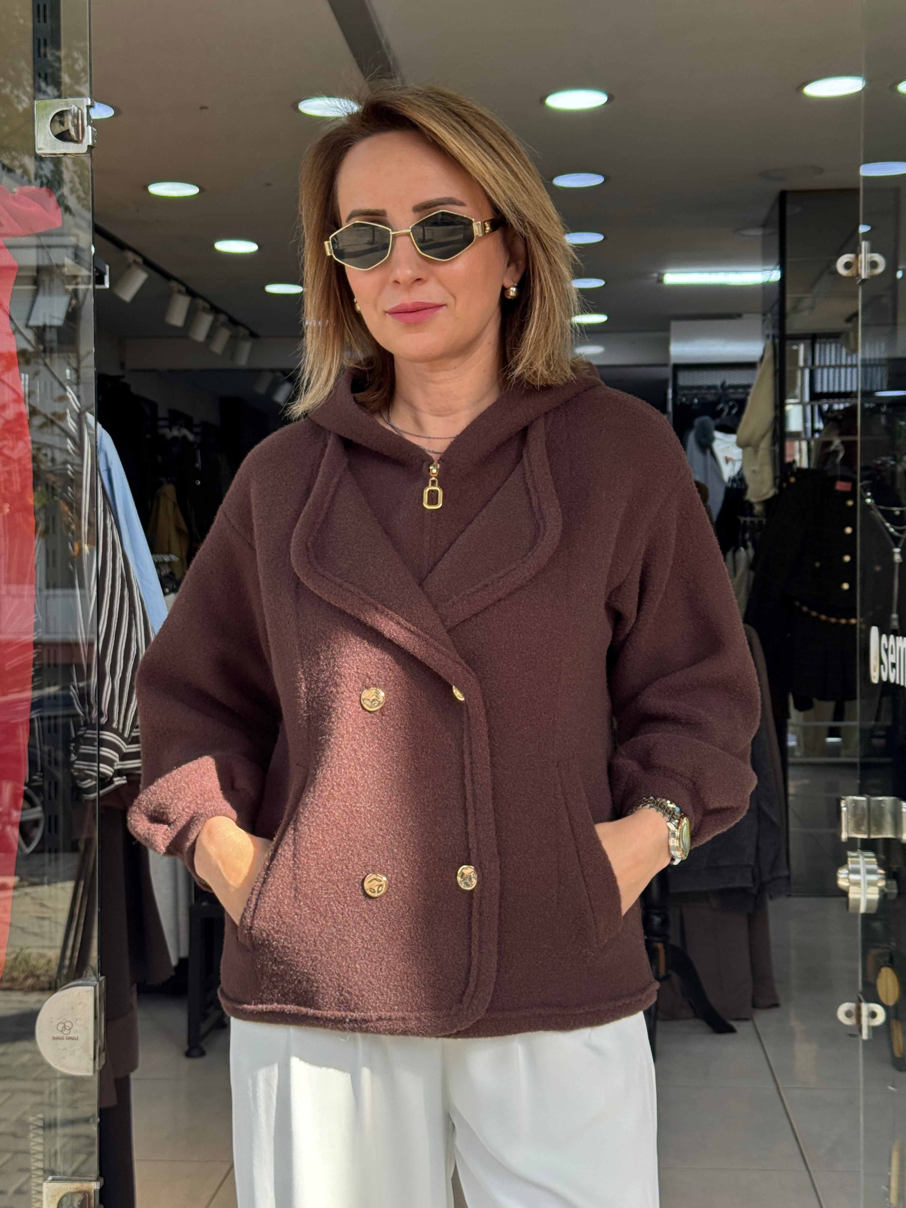 Angora Gold Düğmeli Kapüşonlu Ceket