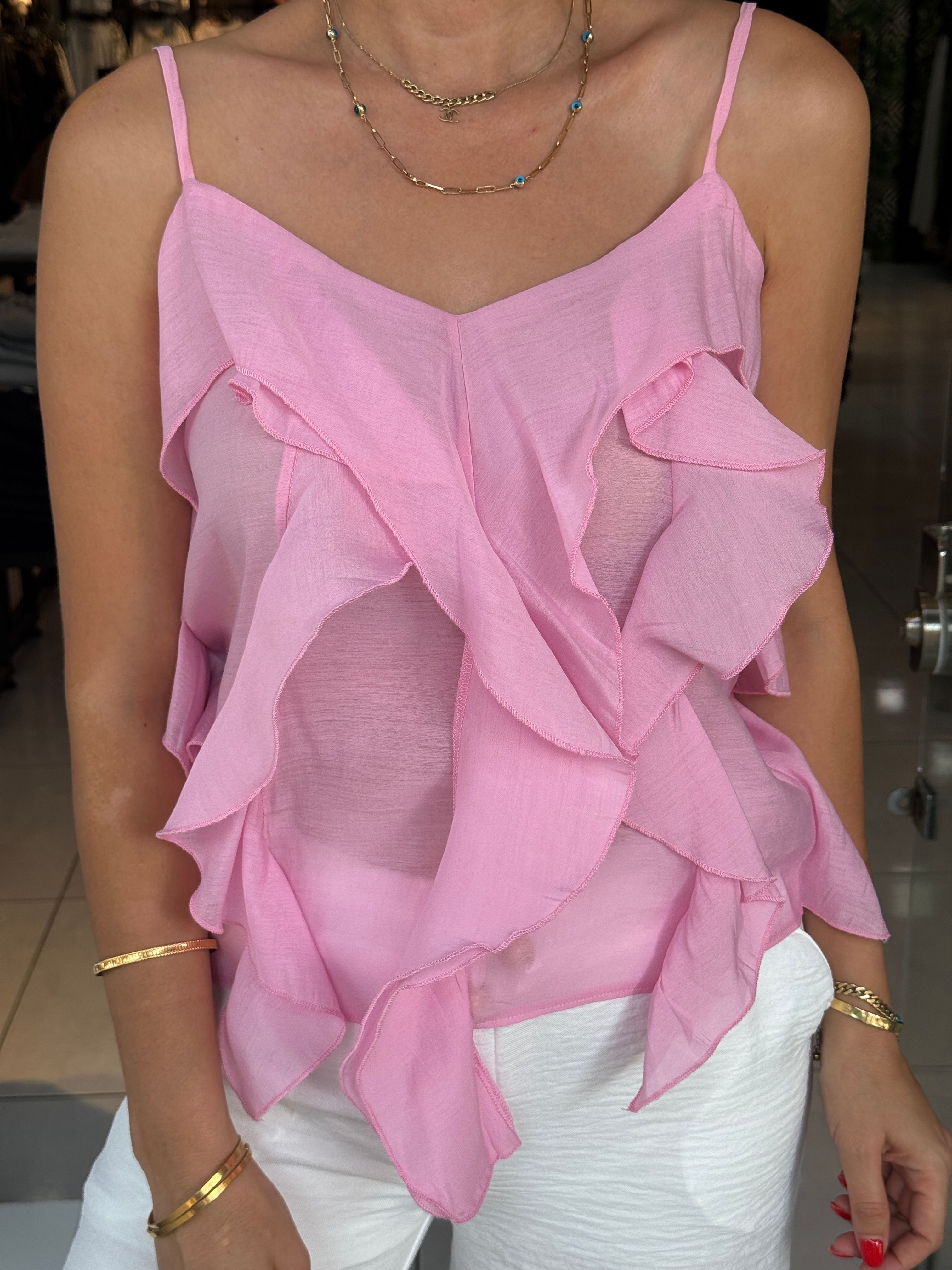 Pembe Fırfırlı Bluz