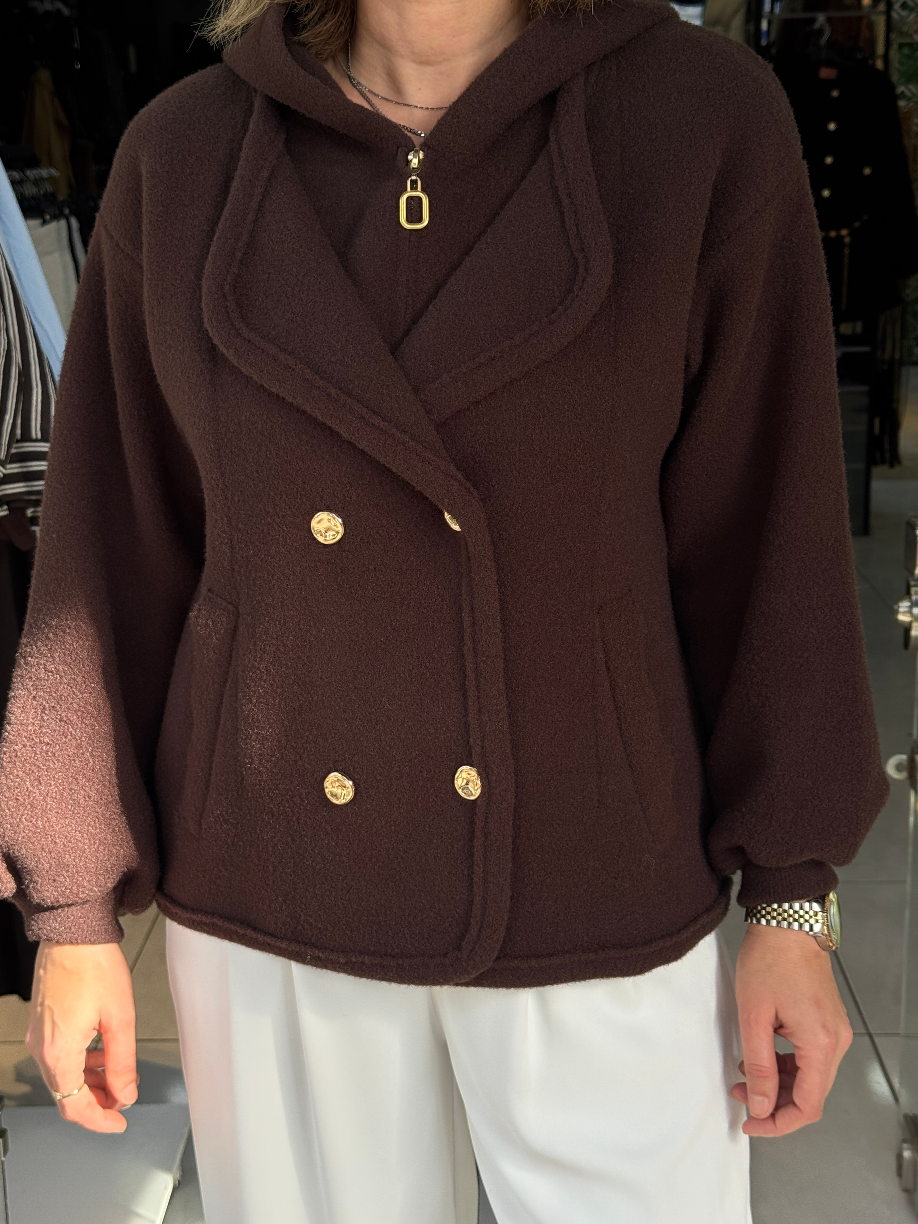 Angora Gold Düğmeli Kapüşonlu Ceket