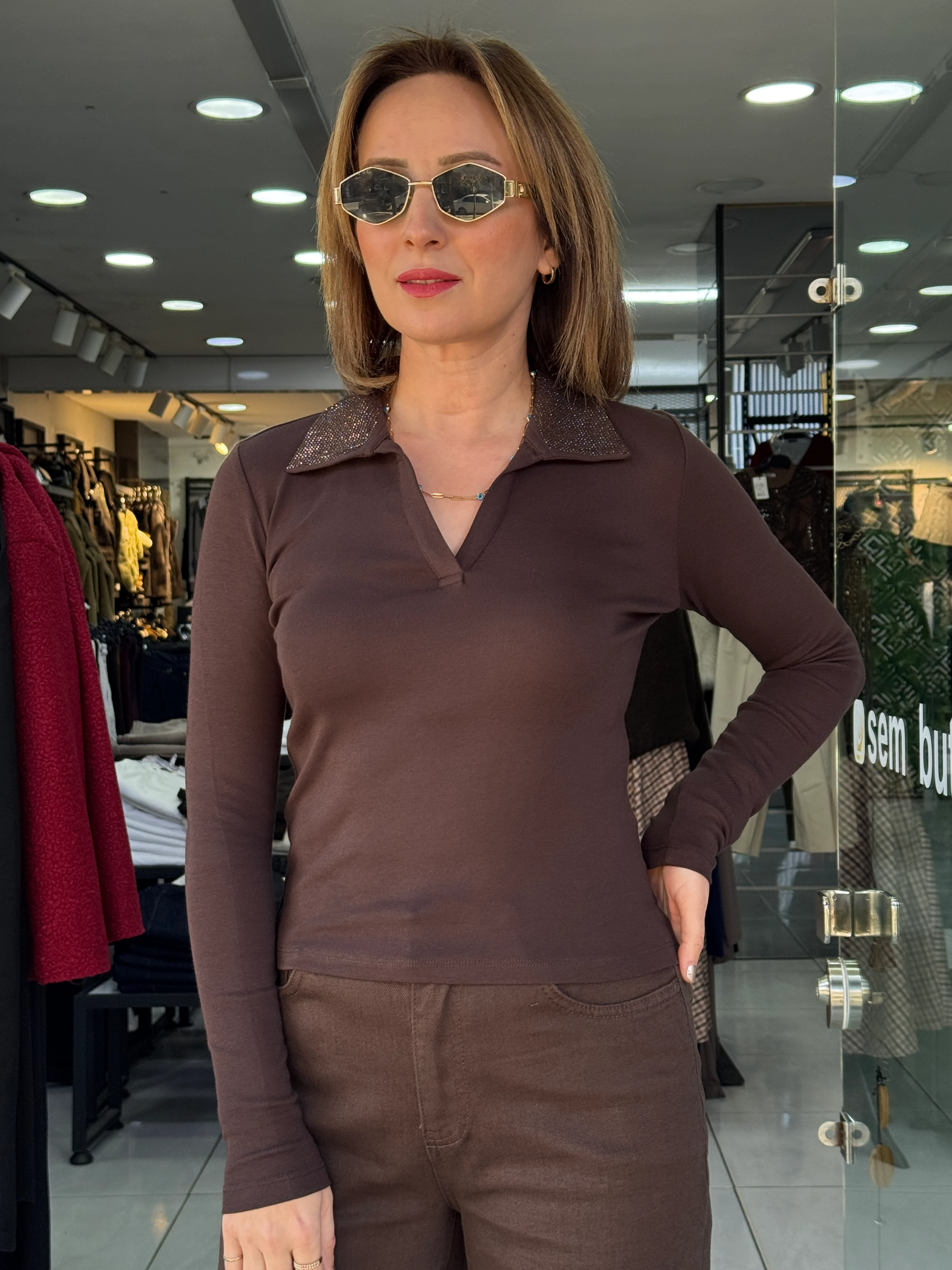 Polo Yaka Taş Detaylı Body