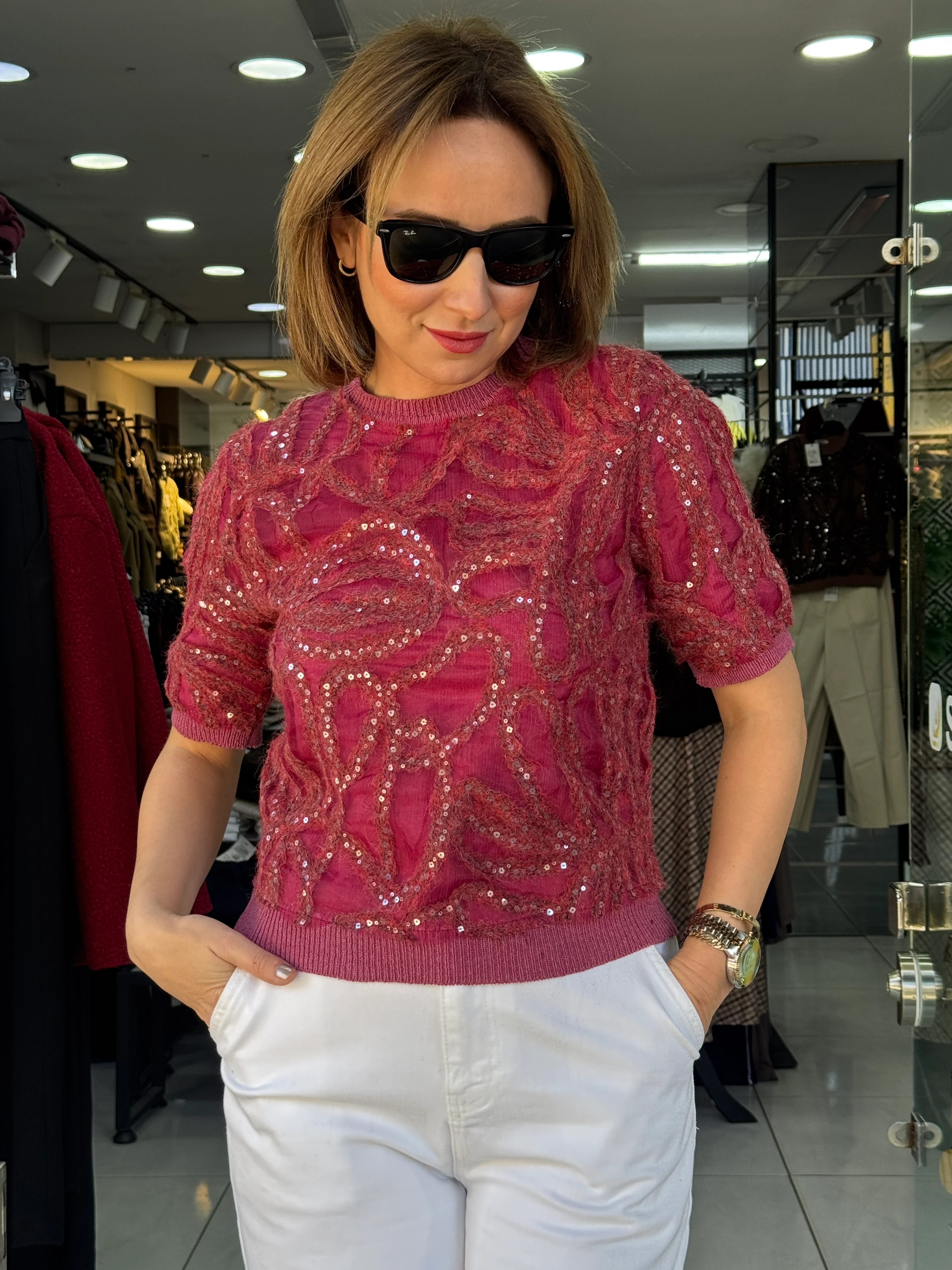 Tül Payet İşlemeli Triko