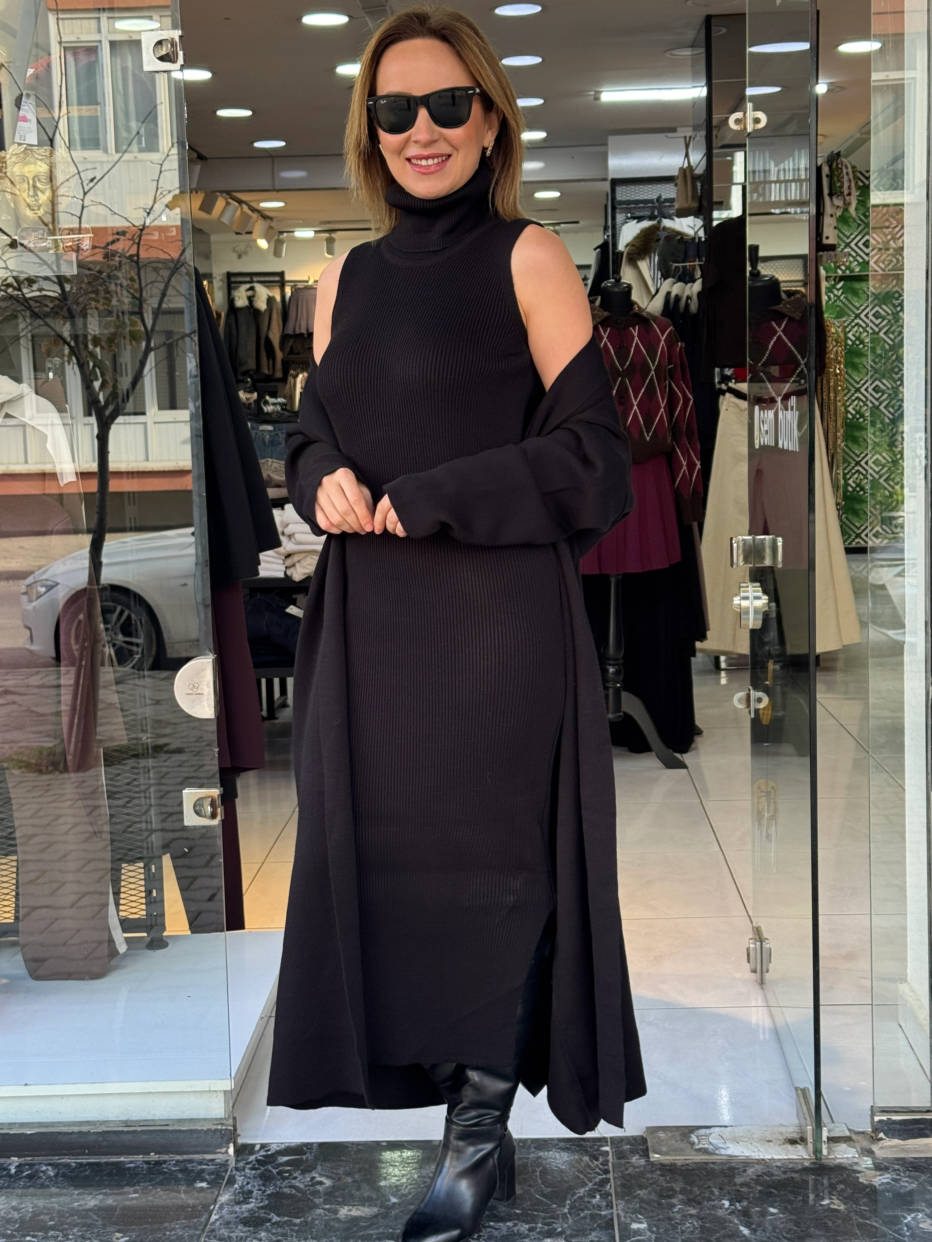 Elbiseli Triko Hırka Takım