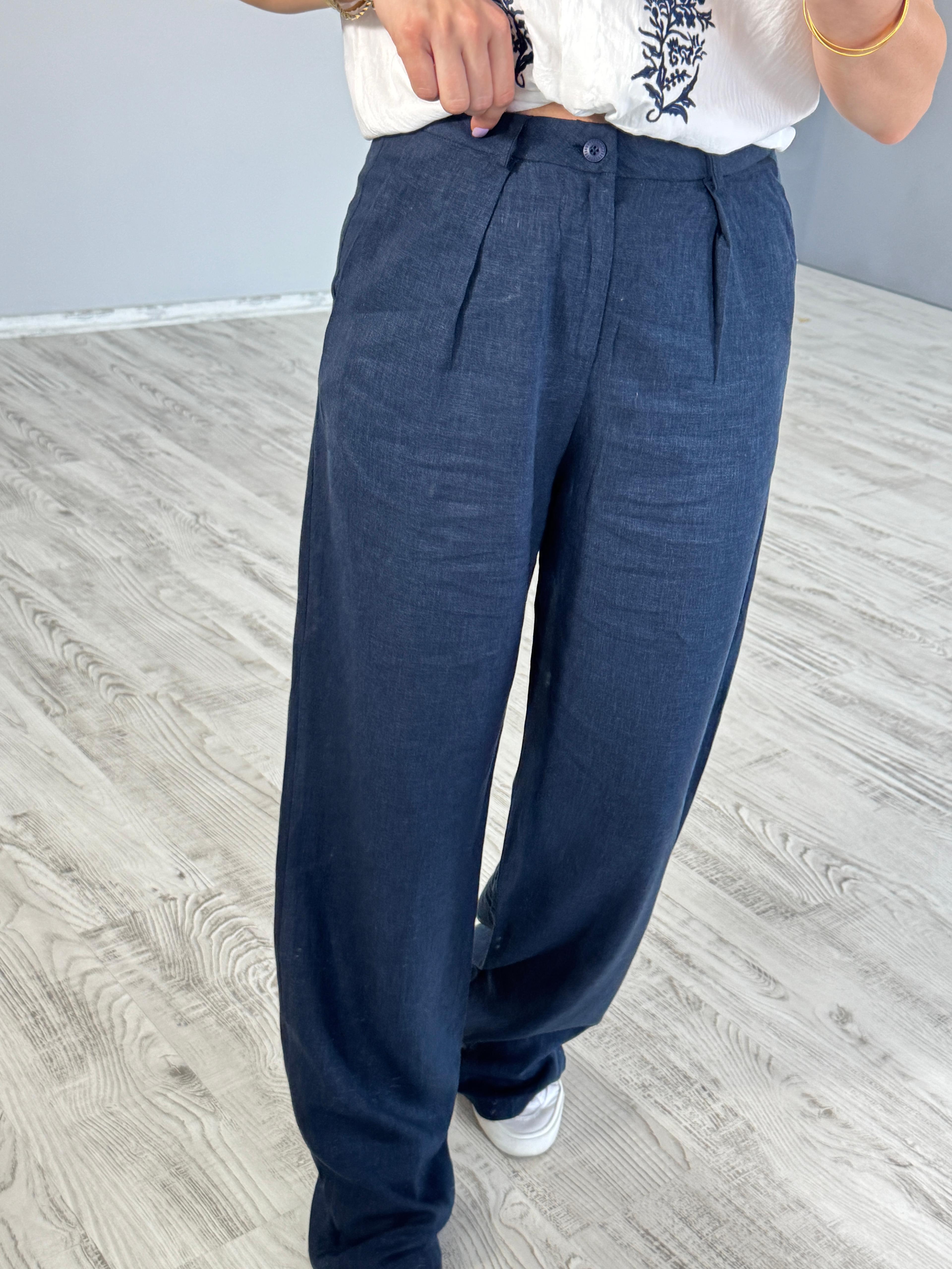 Lacivert Keten Pantolon