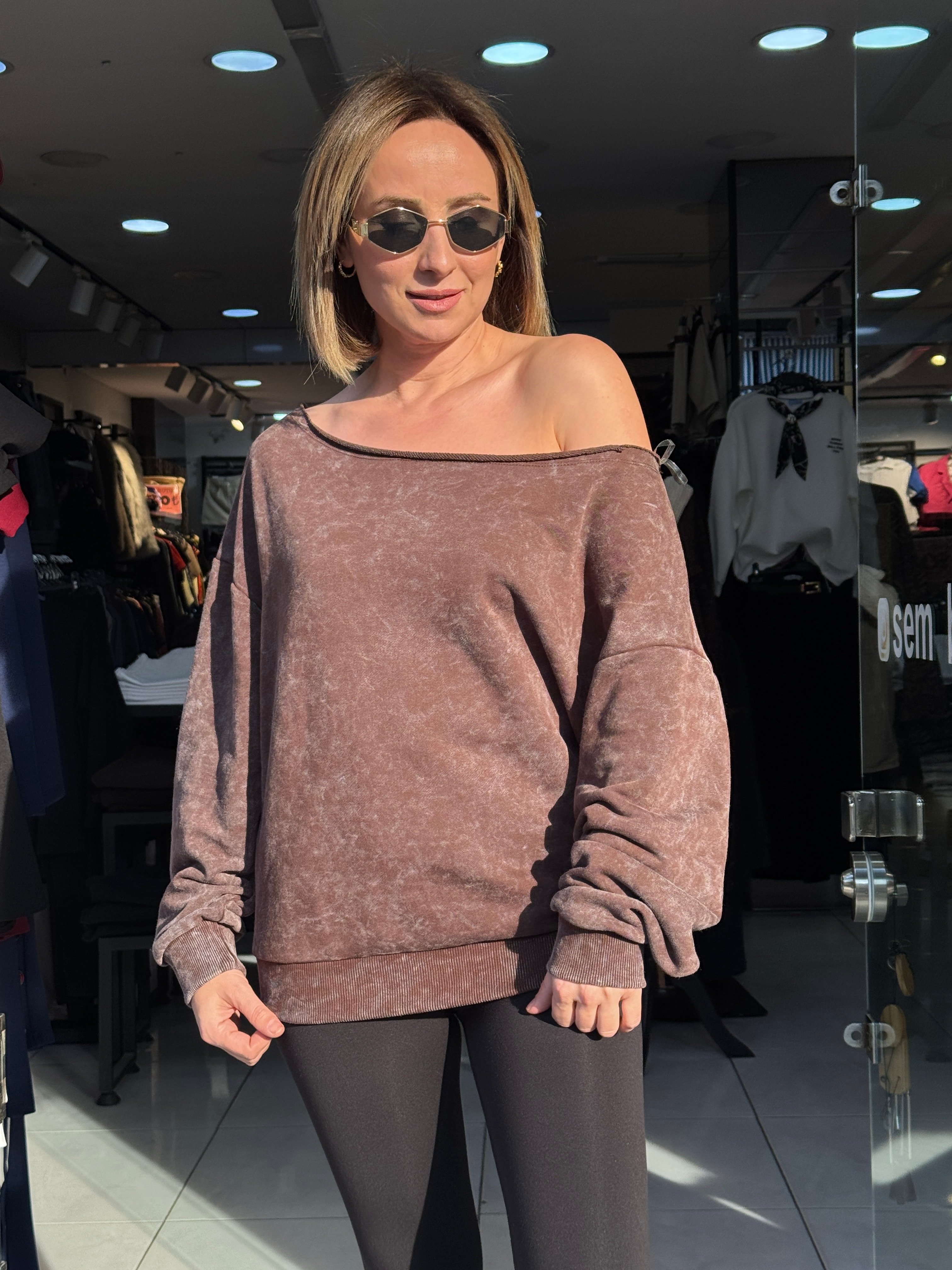 Düşük Omuz Yıkamalı Sweat