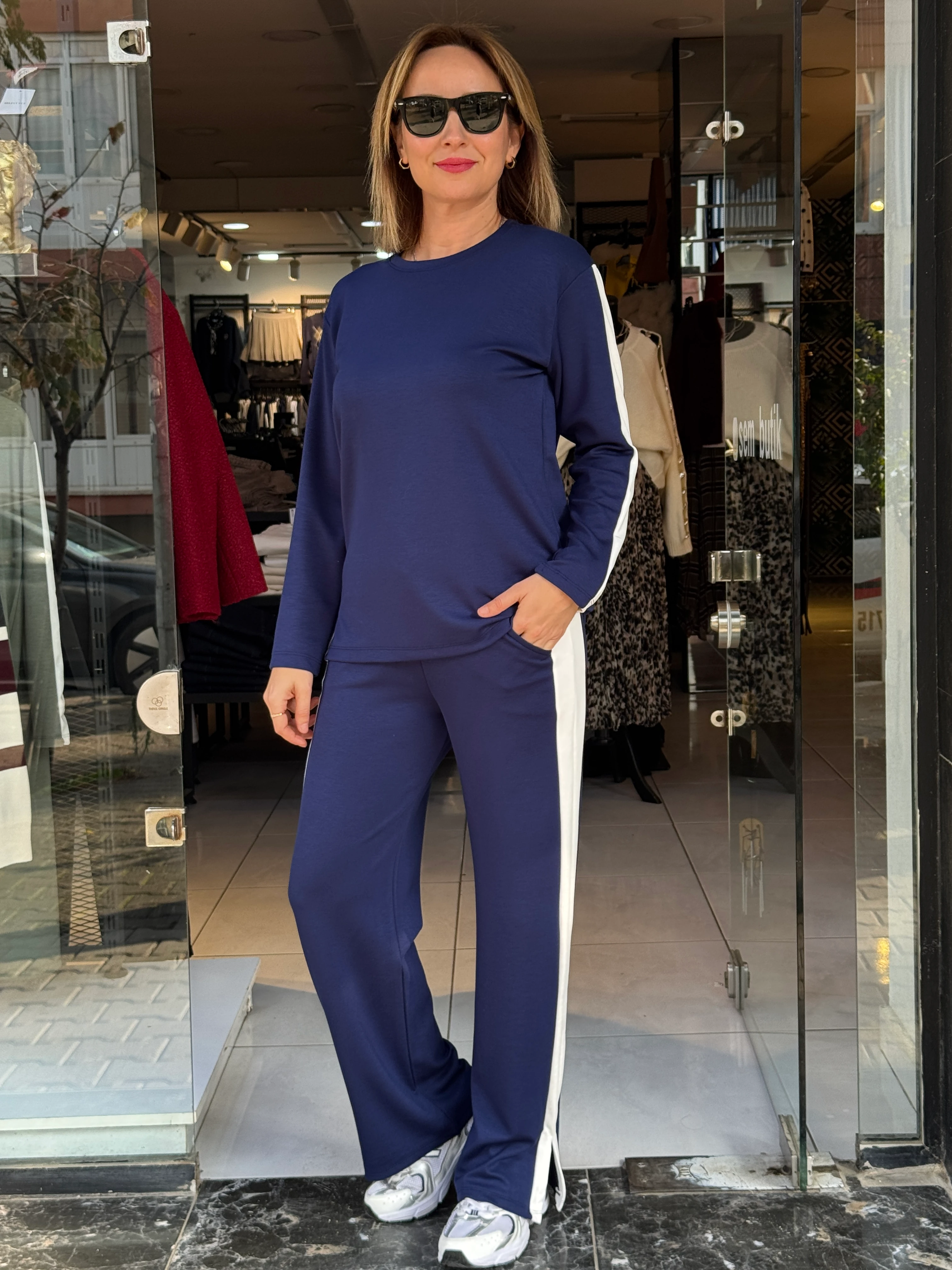 Yan Şeritli Modal Takım - Lacivert