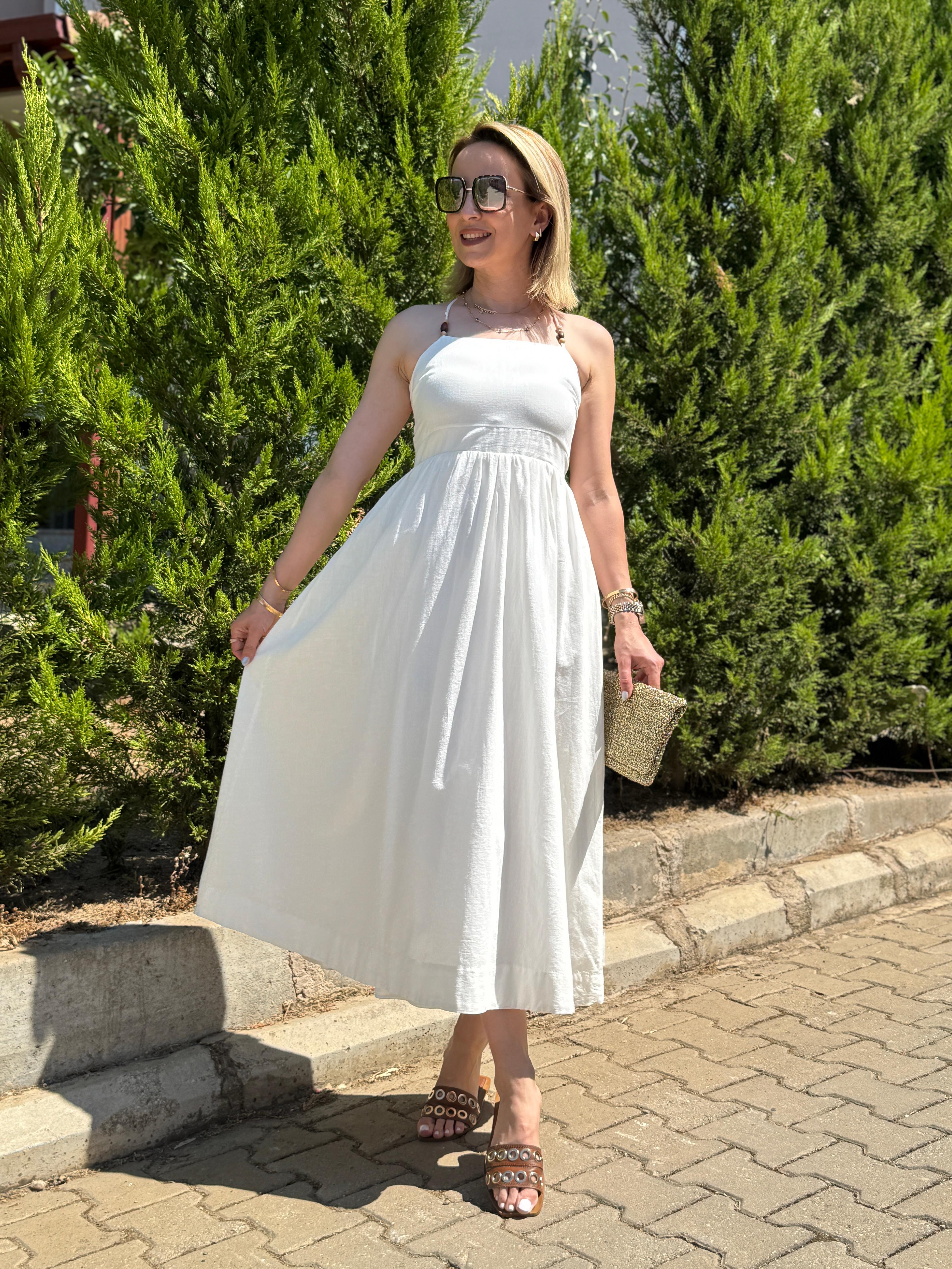 Keten Sırt Detaylı Elbise