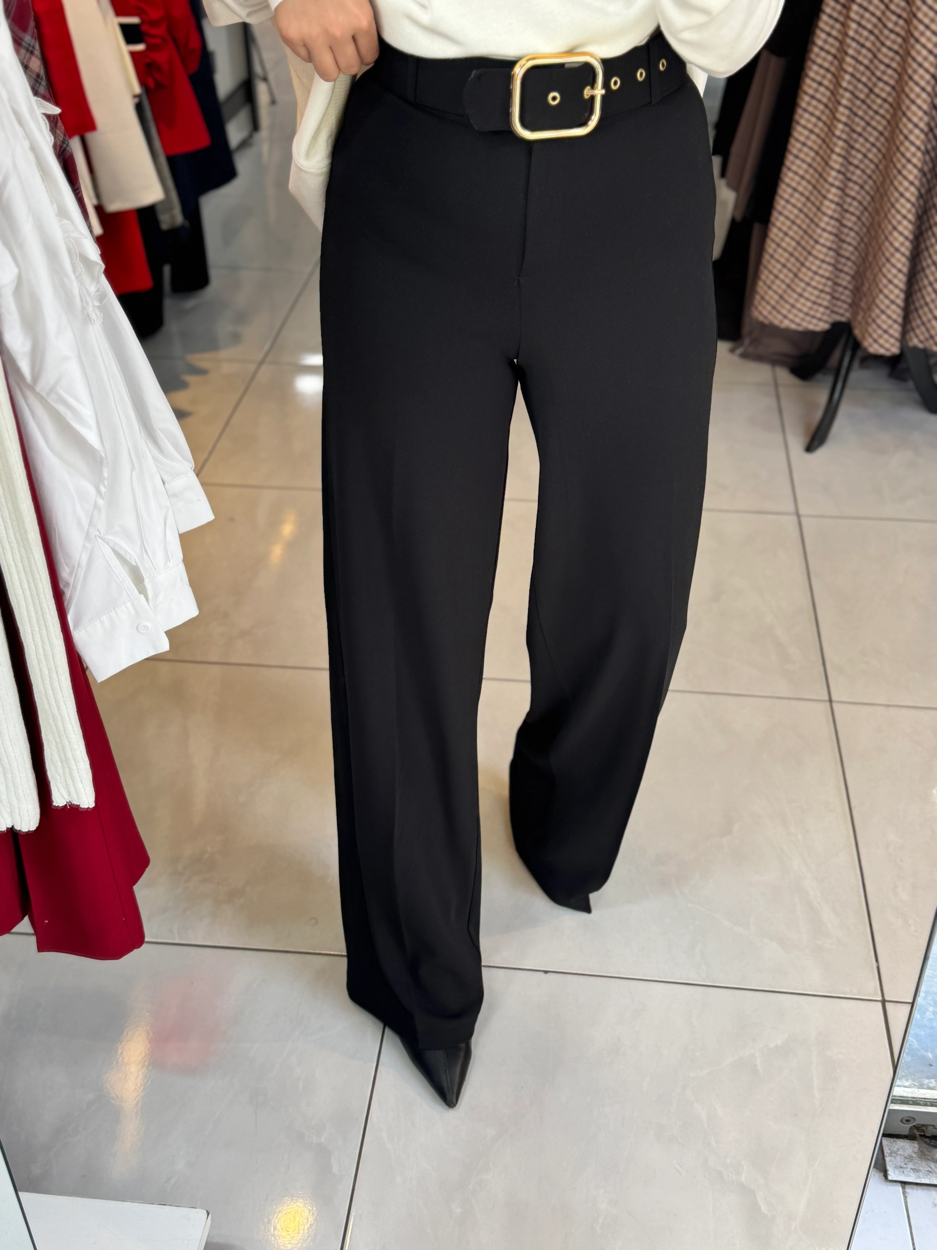 Kemerli Yüksek Bel Kumaş Pantolon