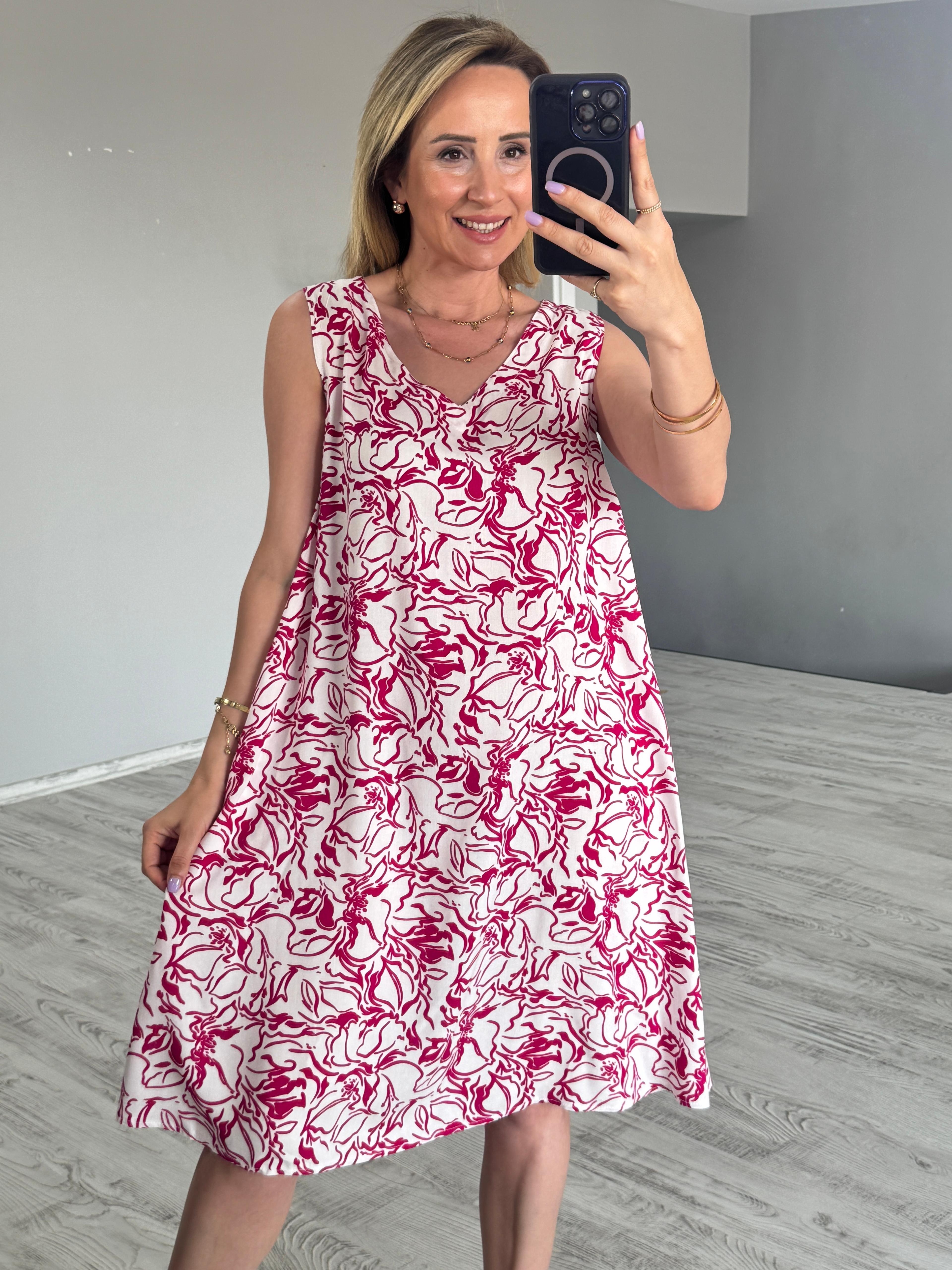 Desenli Elbise  - Pembe
