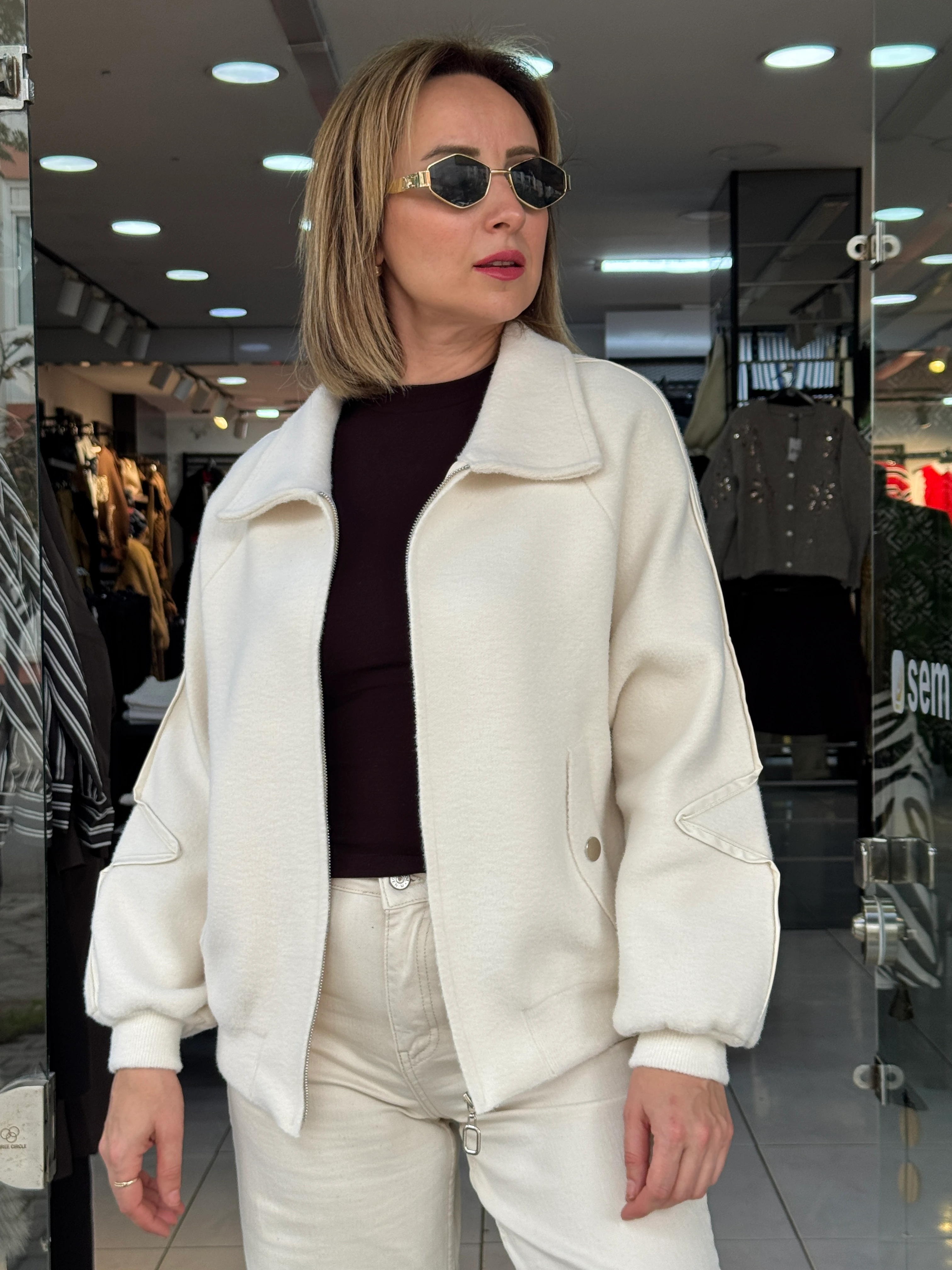 Angora Deri Detaylı Yumoş Ceket