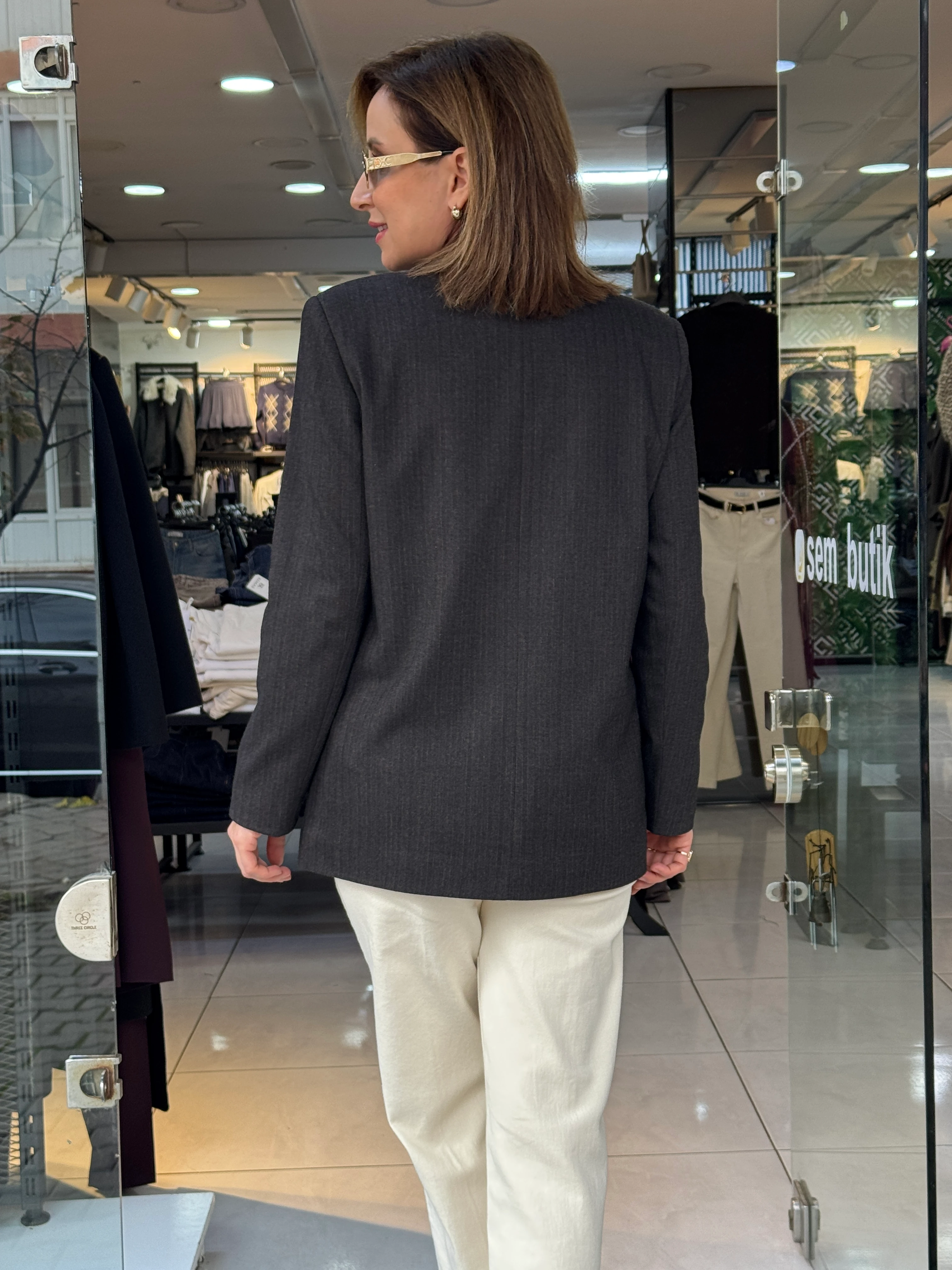 Kahve Çizgili Blazer