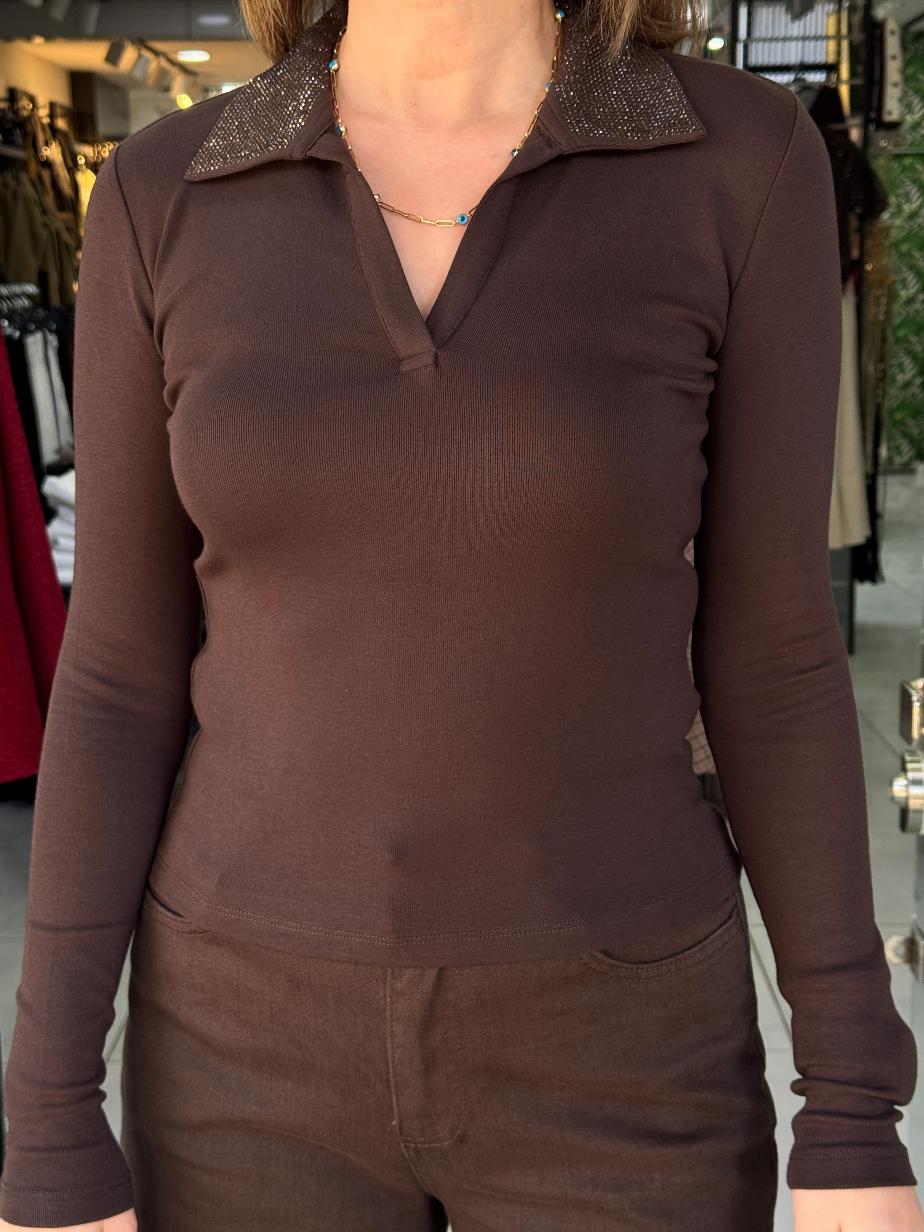 Polo Yaka Taş Detaylı Body