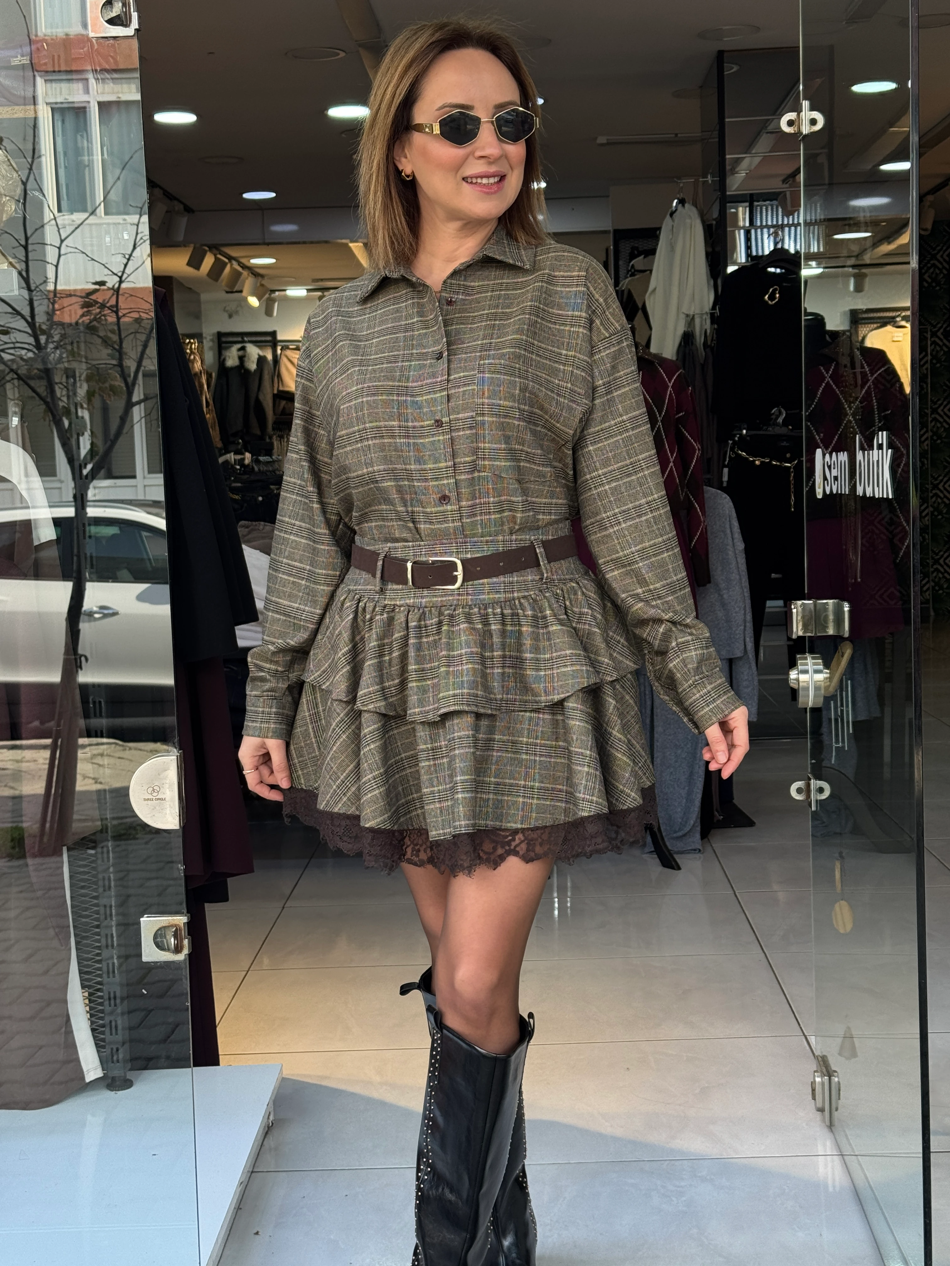 Kemerli Etekli Gömlek Takım