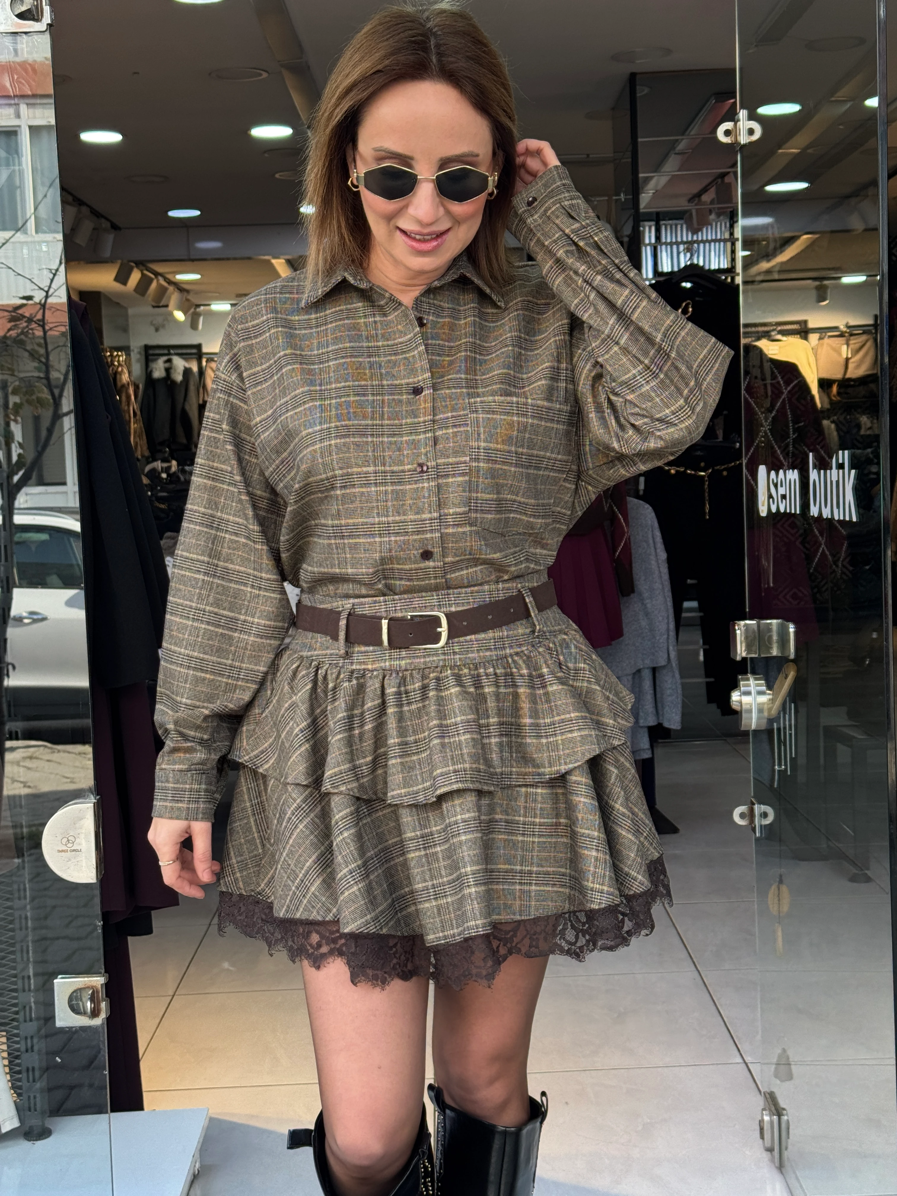 Kemerli Etekli Gömlek Takım