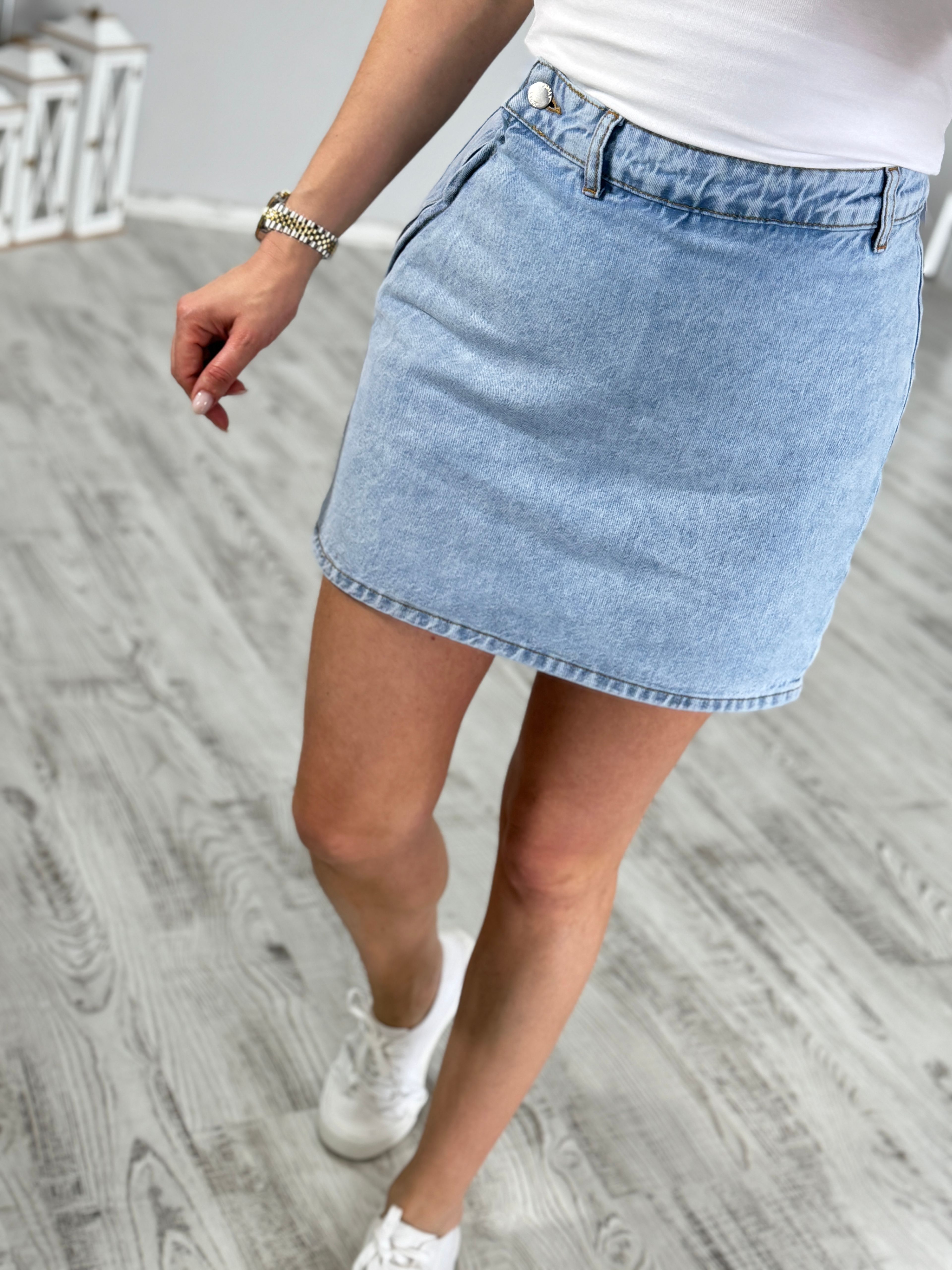 Buz Mavisi Denim Şort Etek