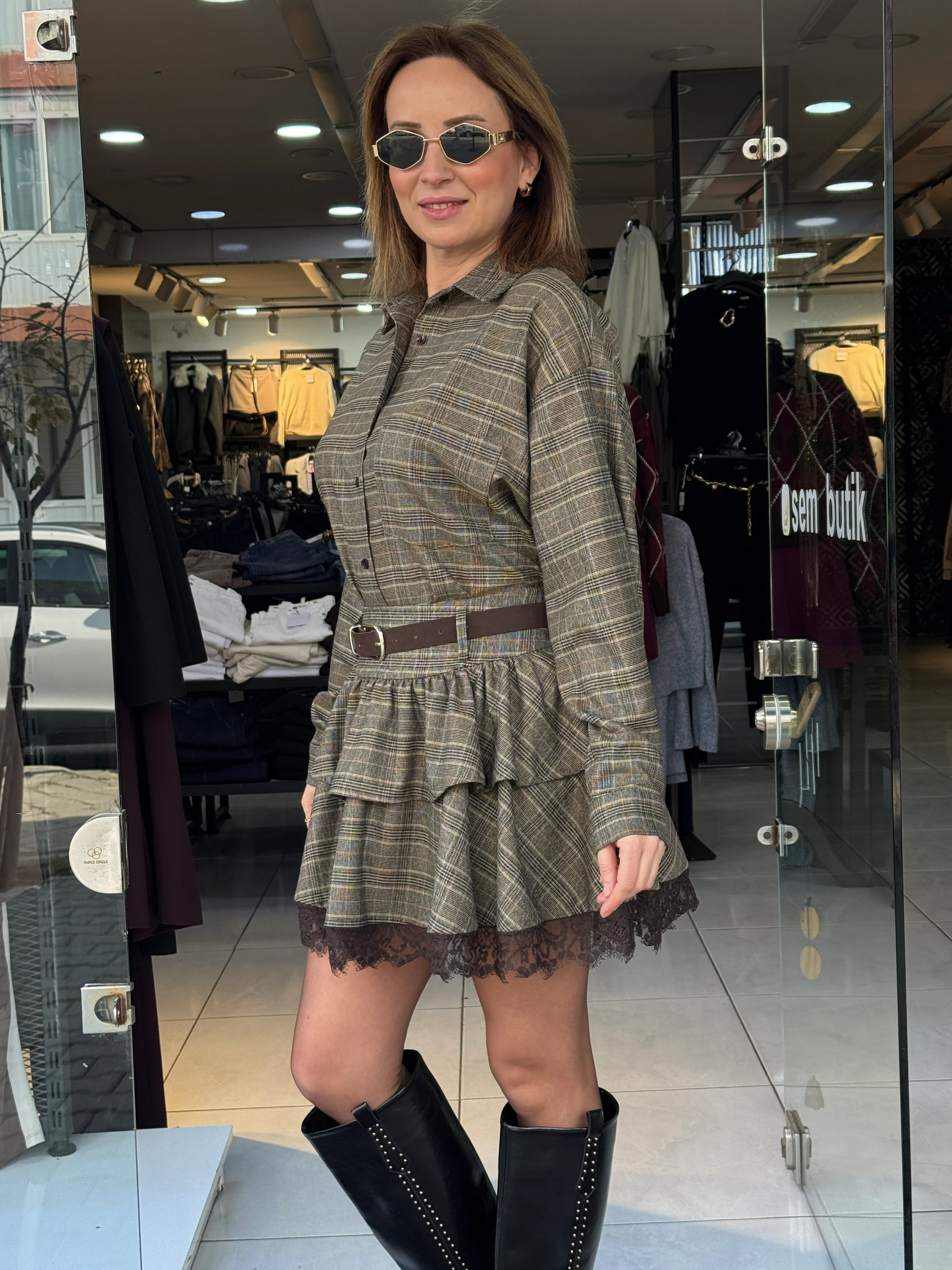 Kemerli Etekli Gömlek Takım