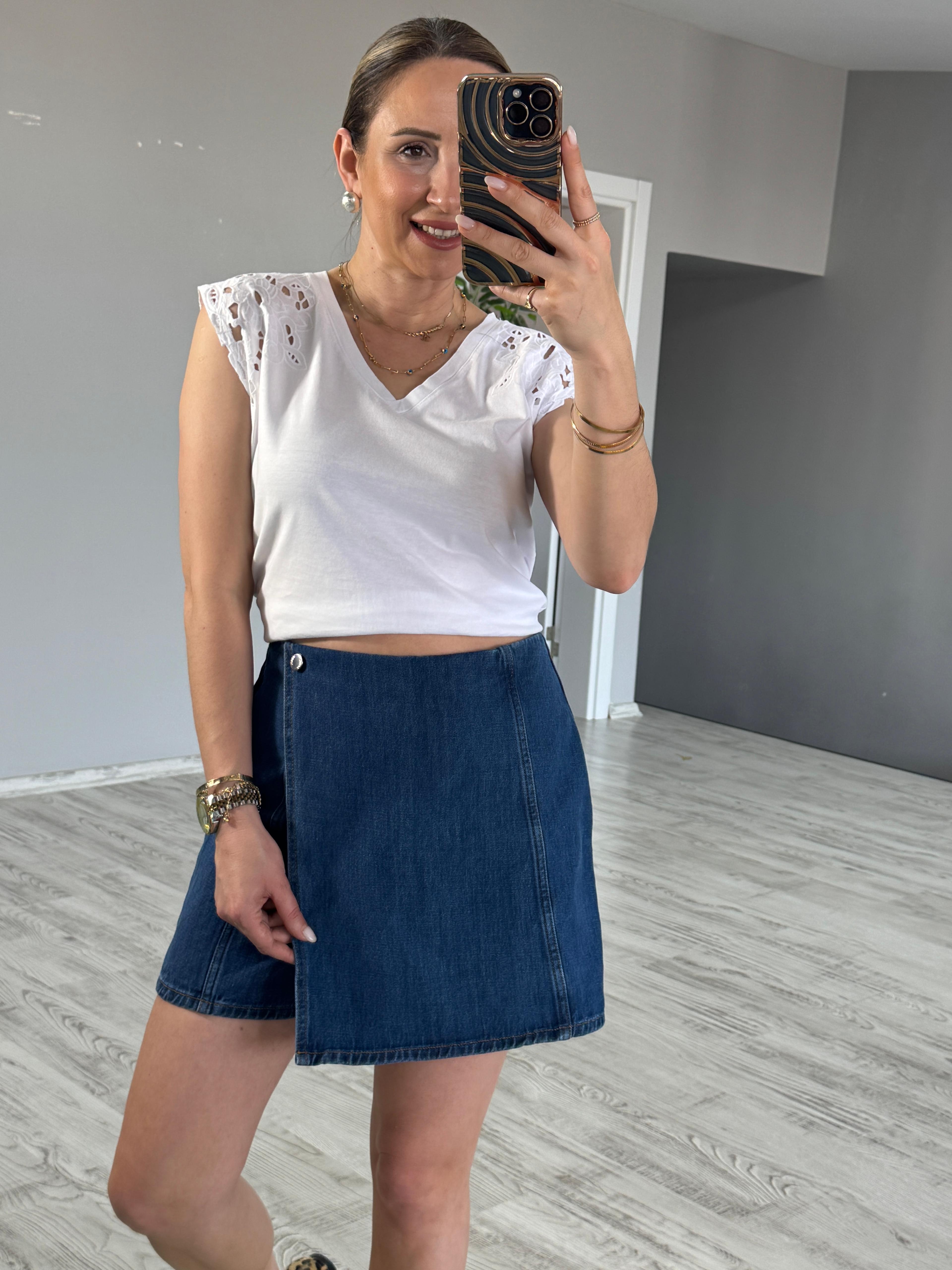 Lacivert Denim Şort Etek