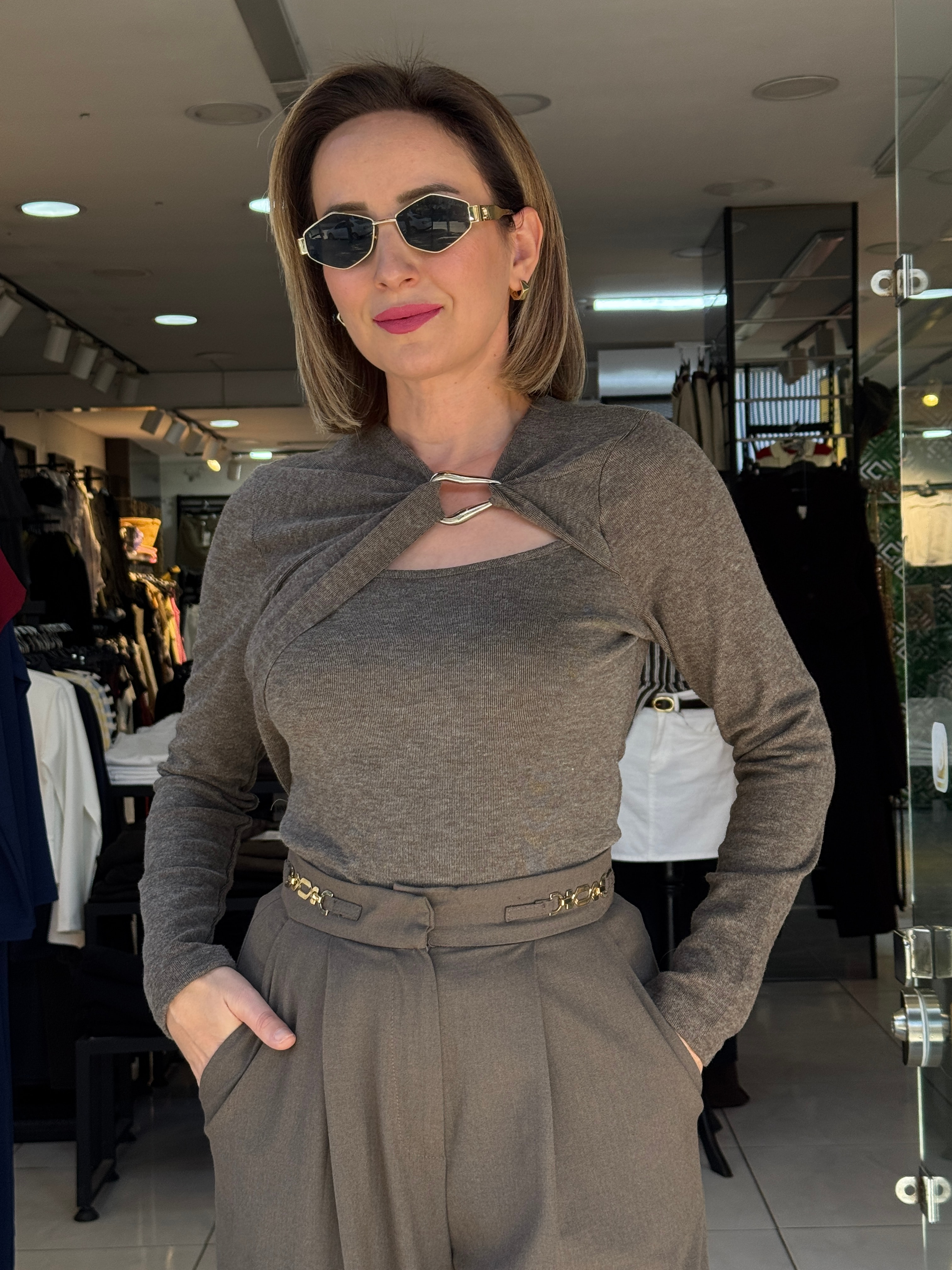 Pencere Detaylı Örme Bluz