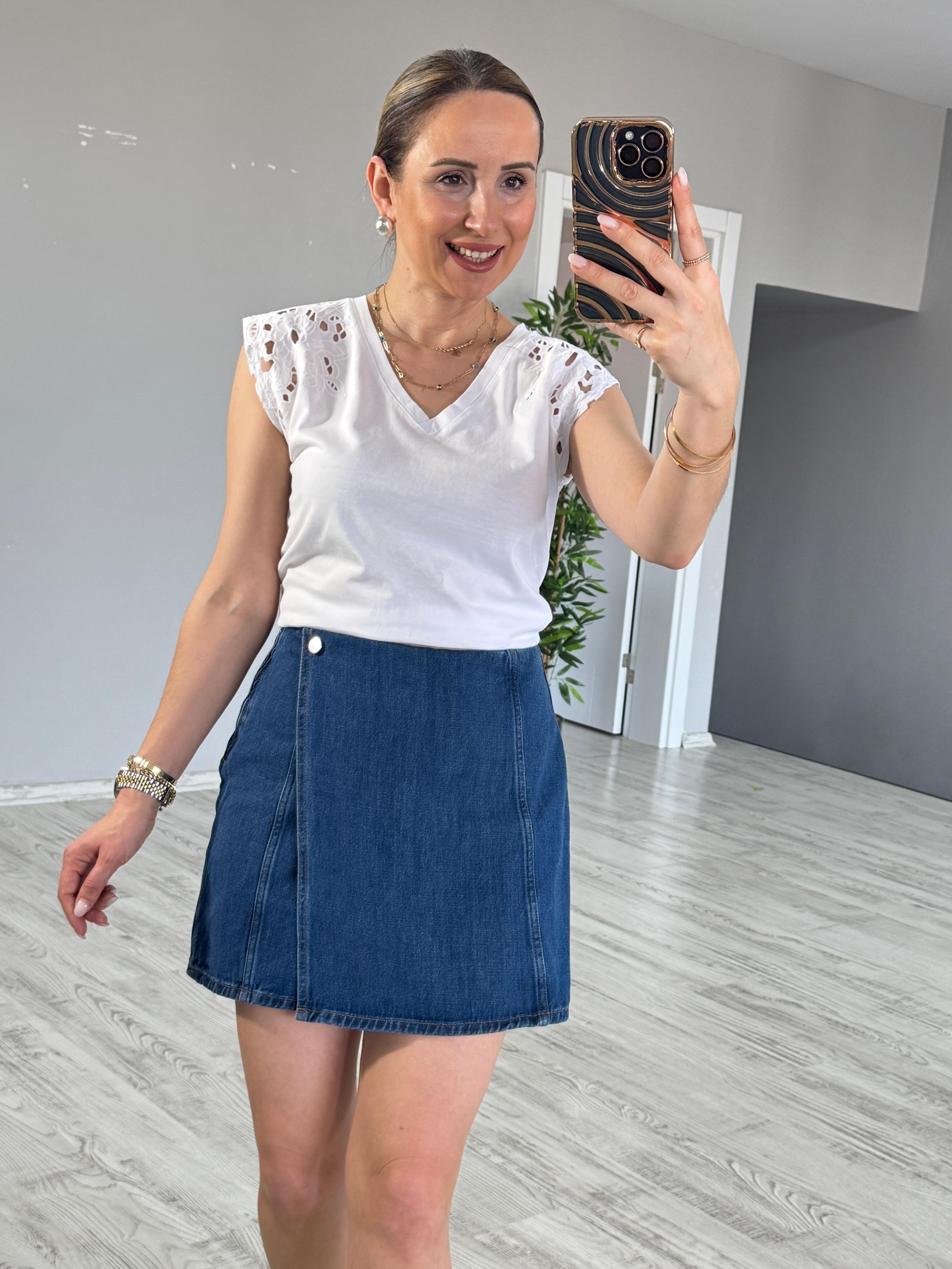 Lacivert Denim Şort Etek