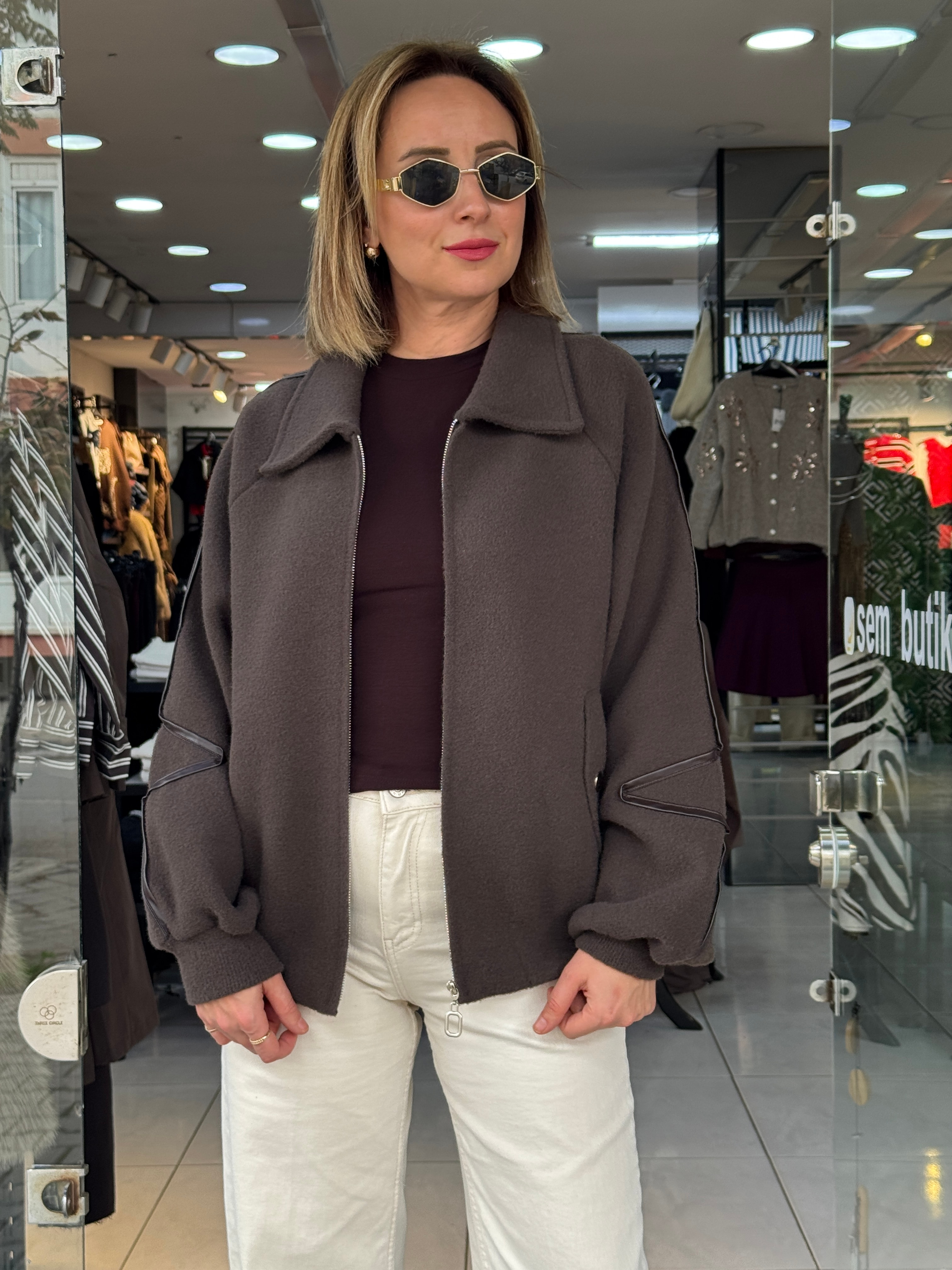 Angora Deri Detaylı Yumoş Ceket