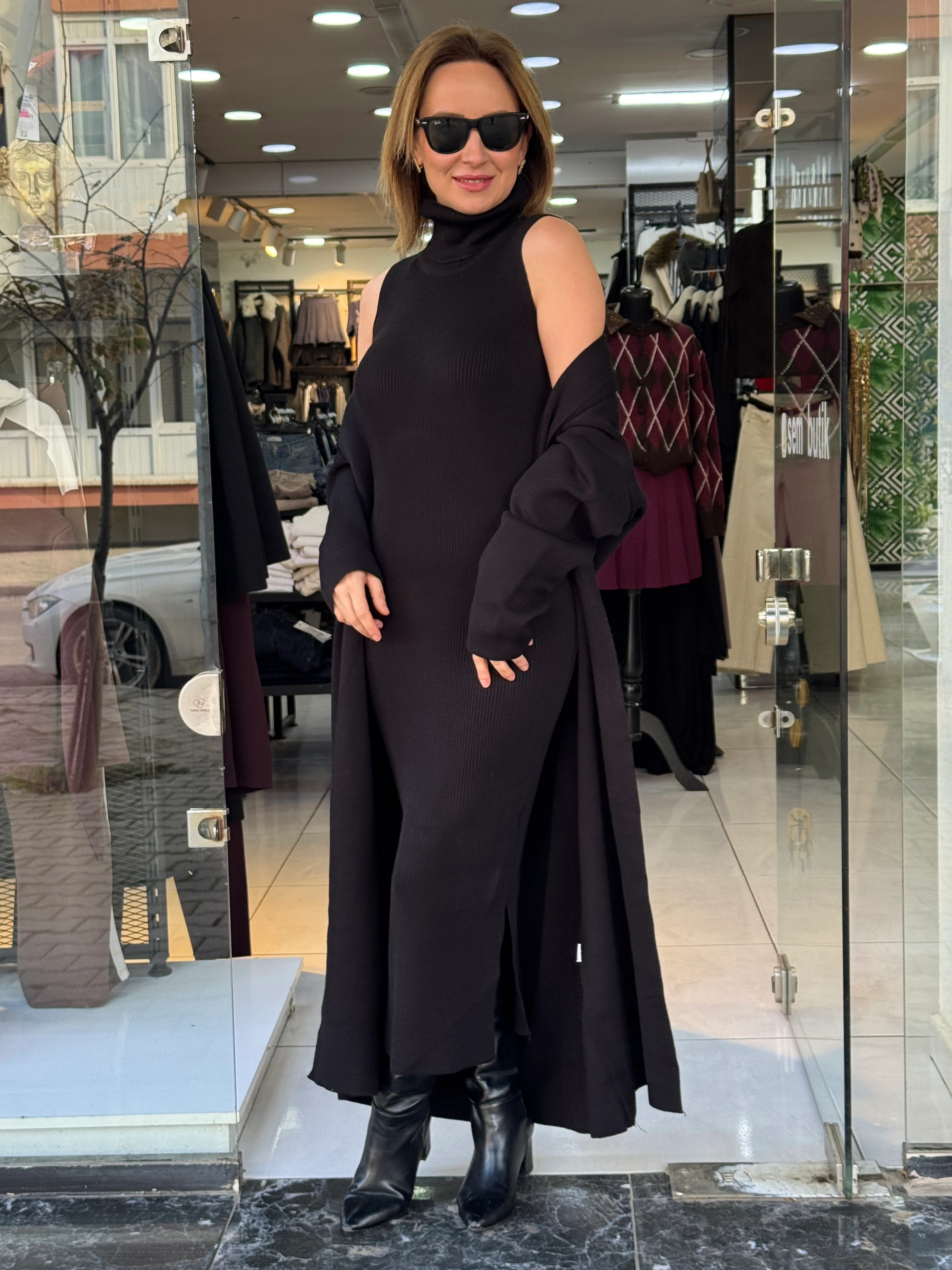 Elbiseli Triko Hırka Takım