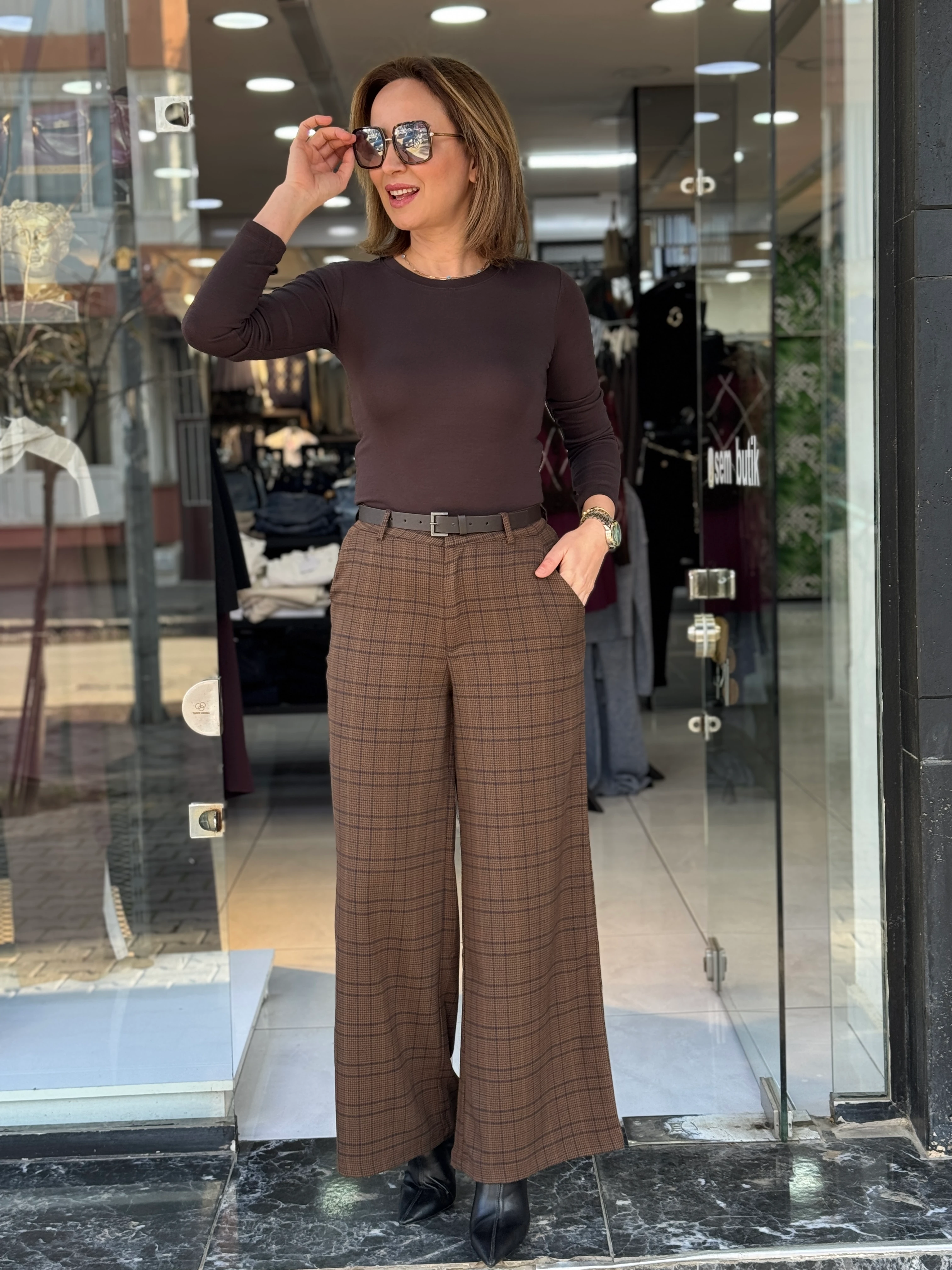 Kemerli Ekose Pantolon