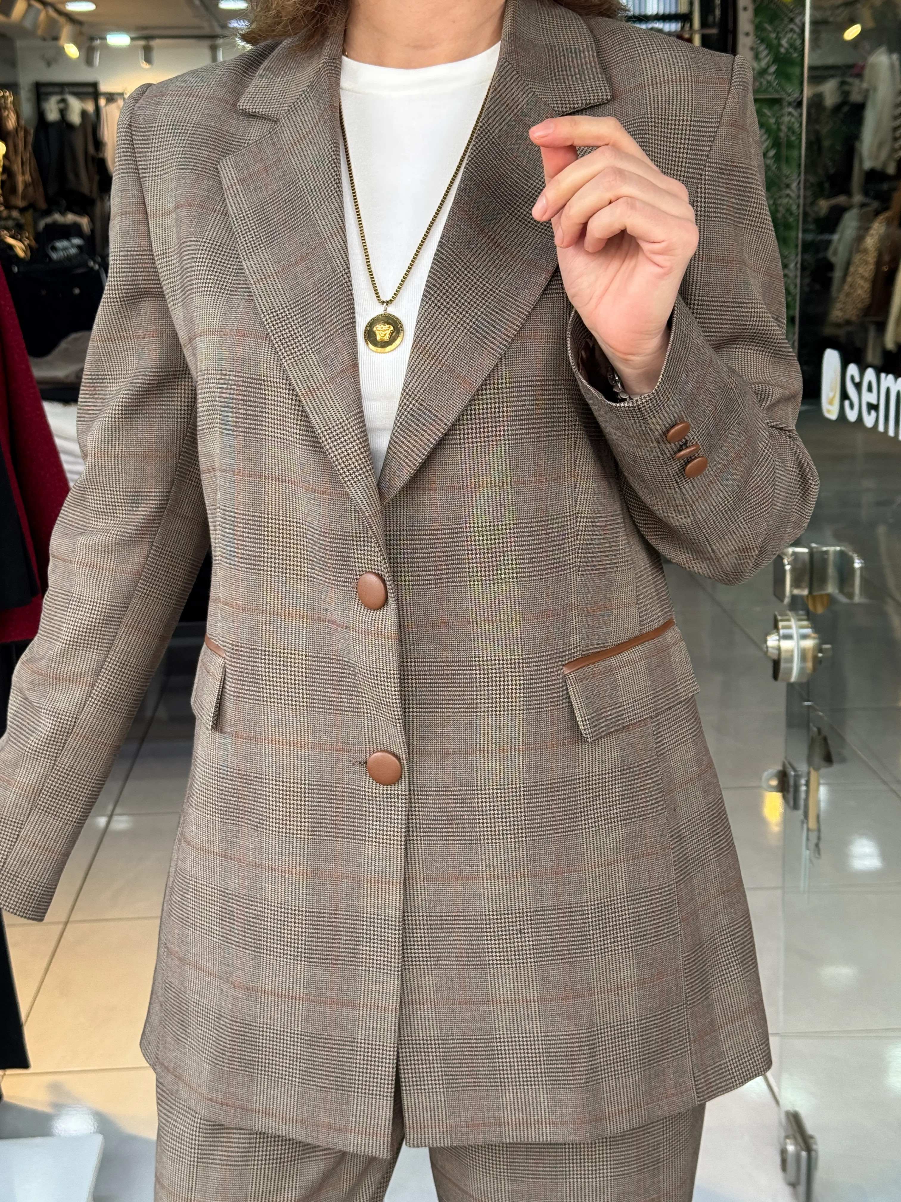 Ekose Blazer Ceketli Takım