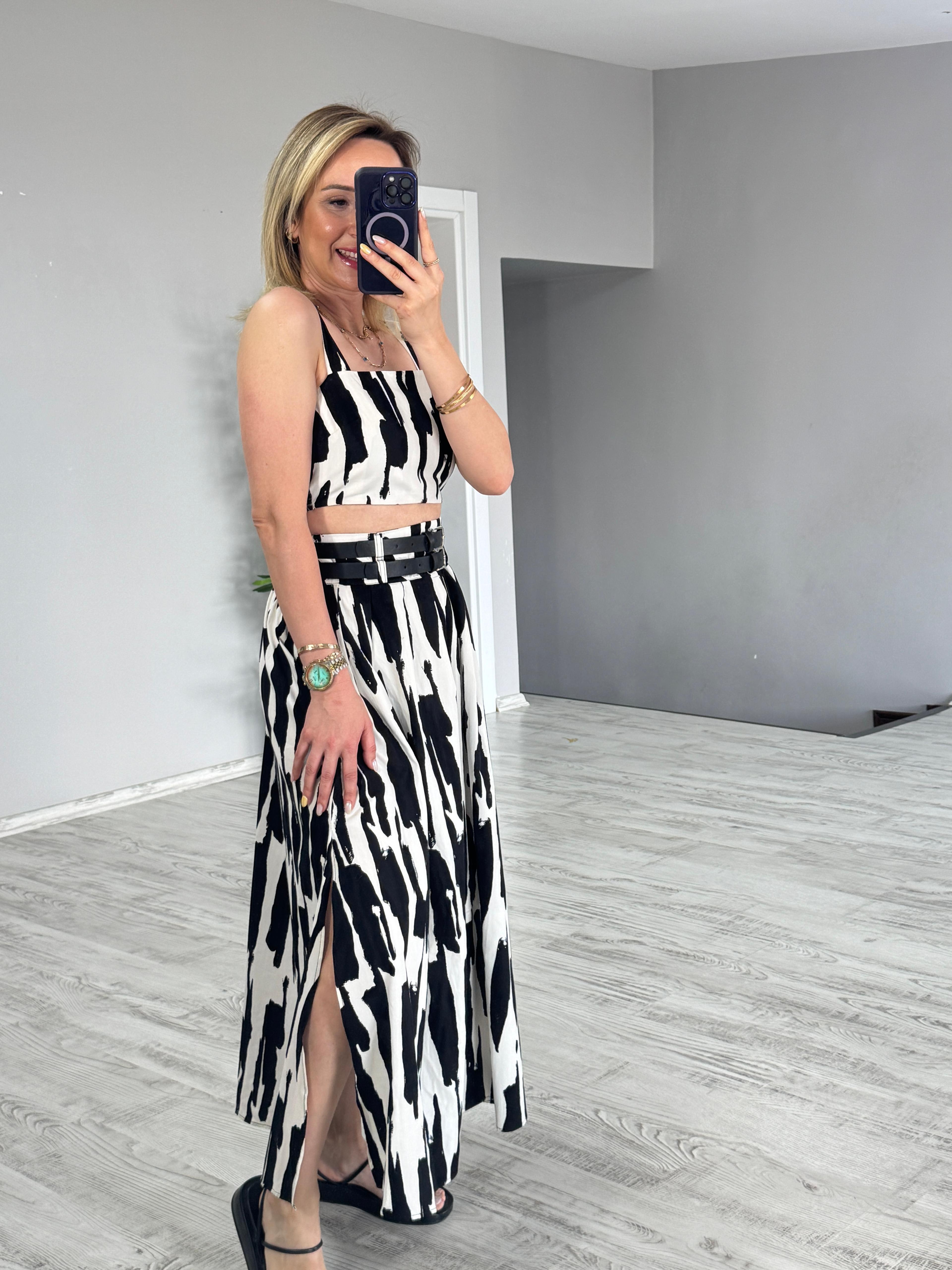 Zebra Desen Kemerli Takım