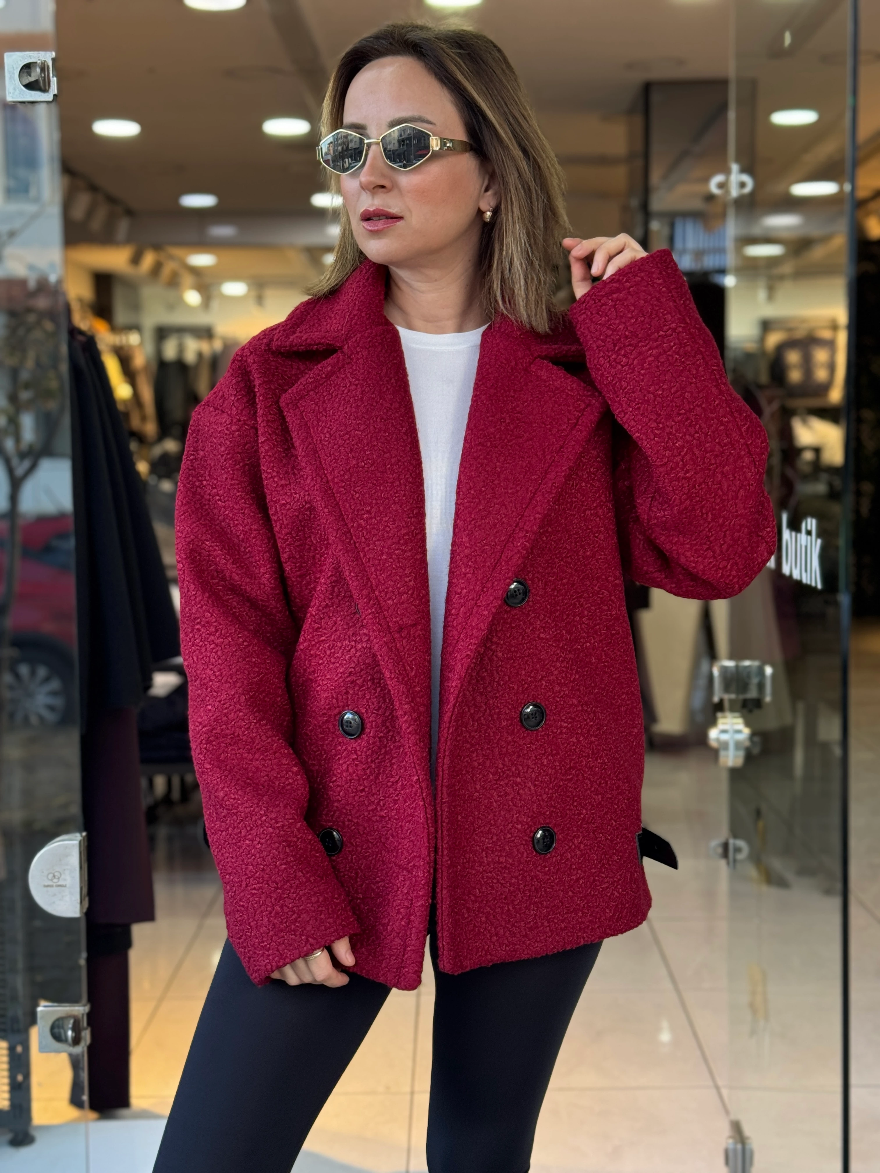 Yan Kemer Detay Buklet Kaban - Bordo