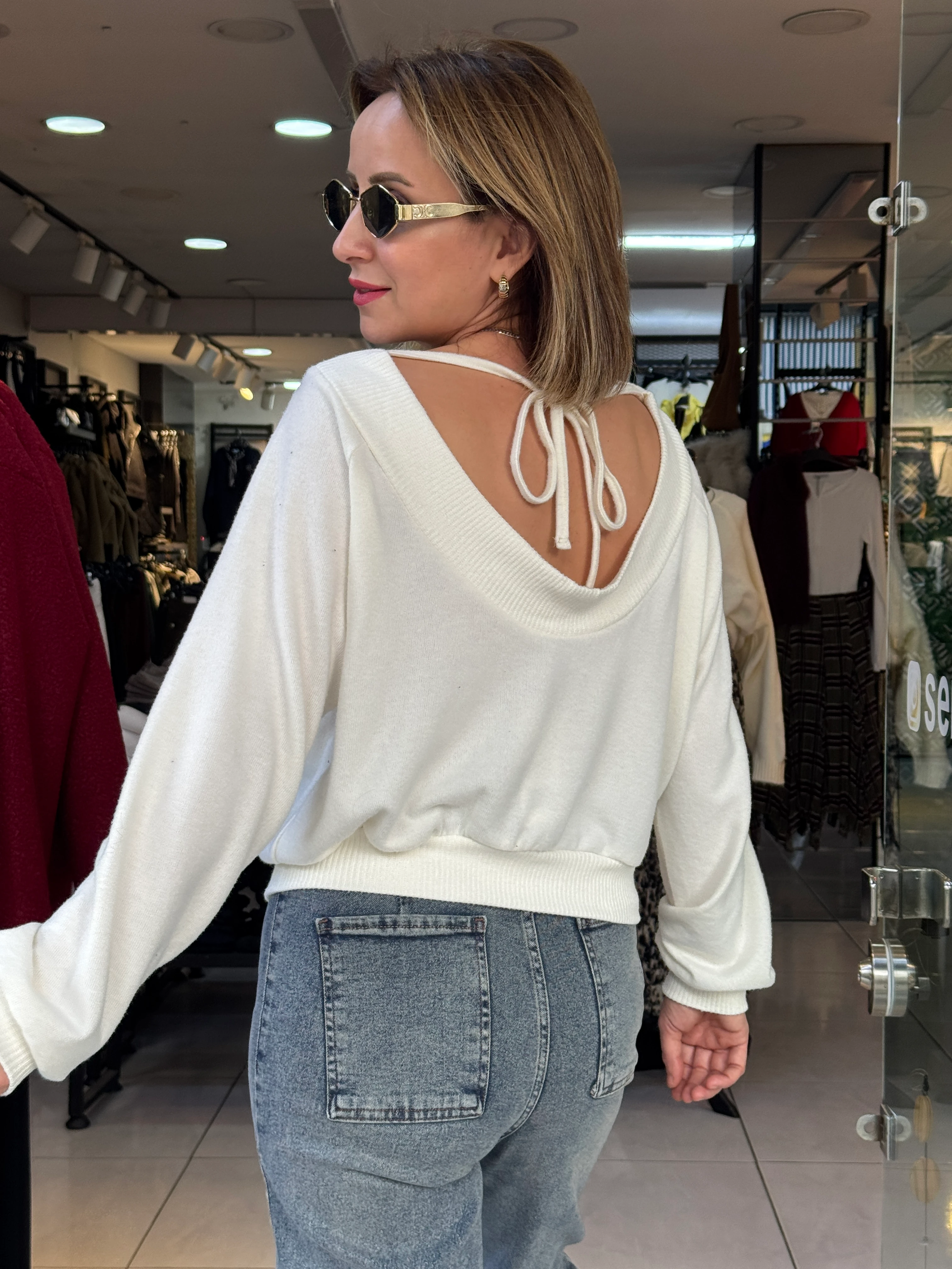 Sırt Detaylı Bluz - Ekru