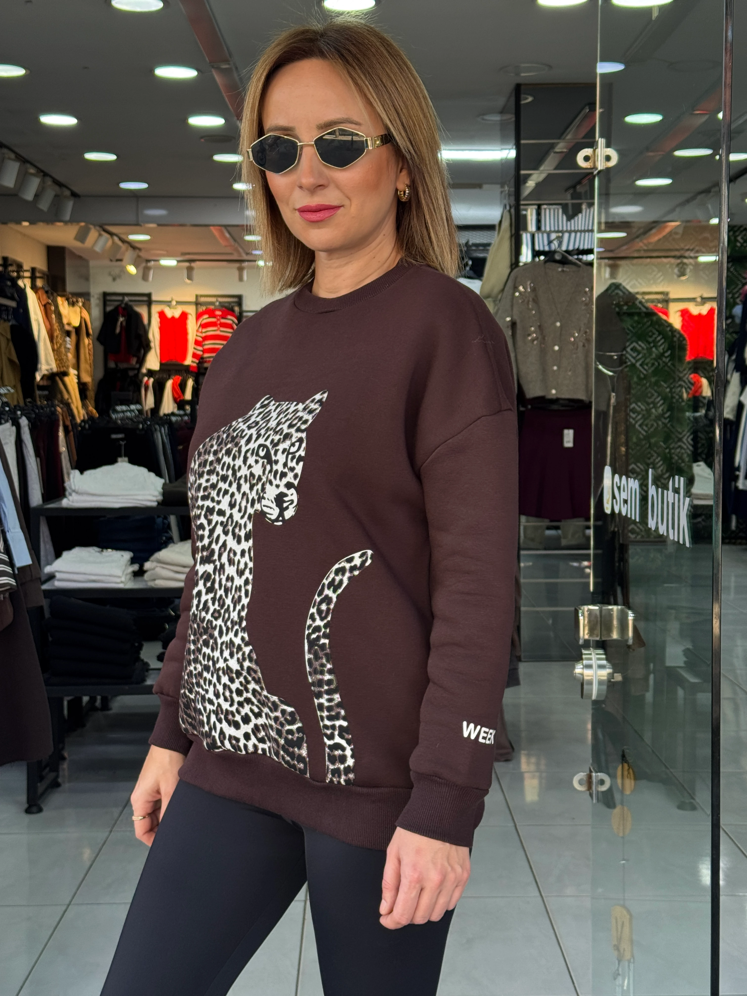 Leoparlı Şardonlu Sweat