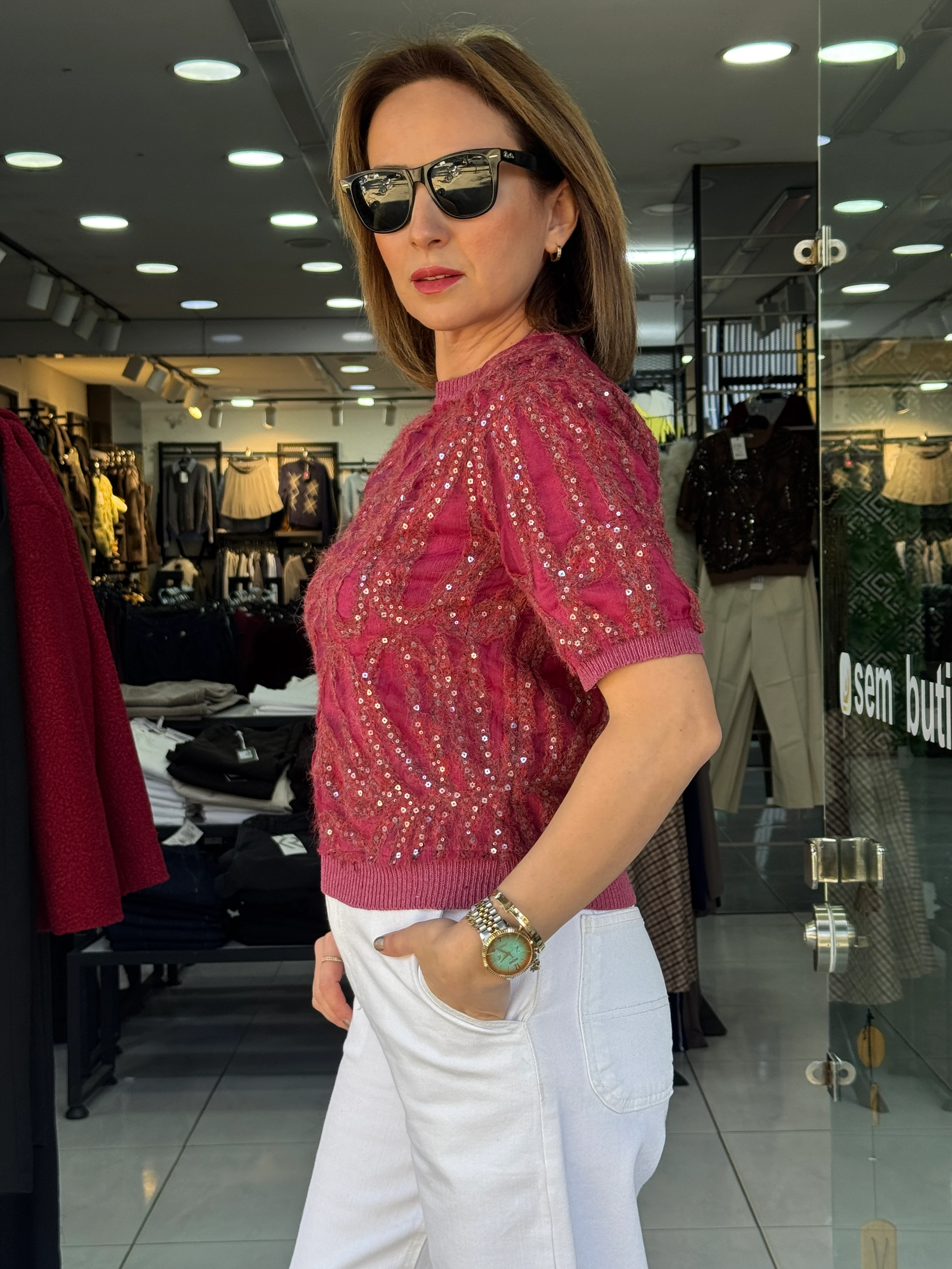 Tül Payet İşlemeli Triko