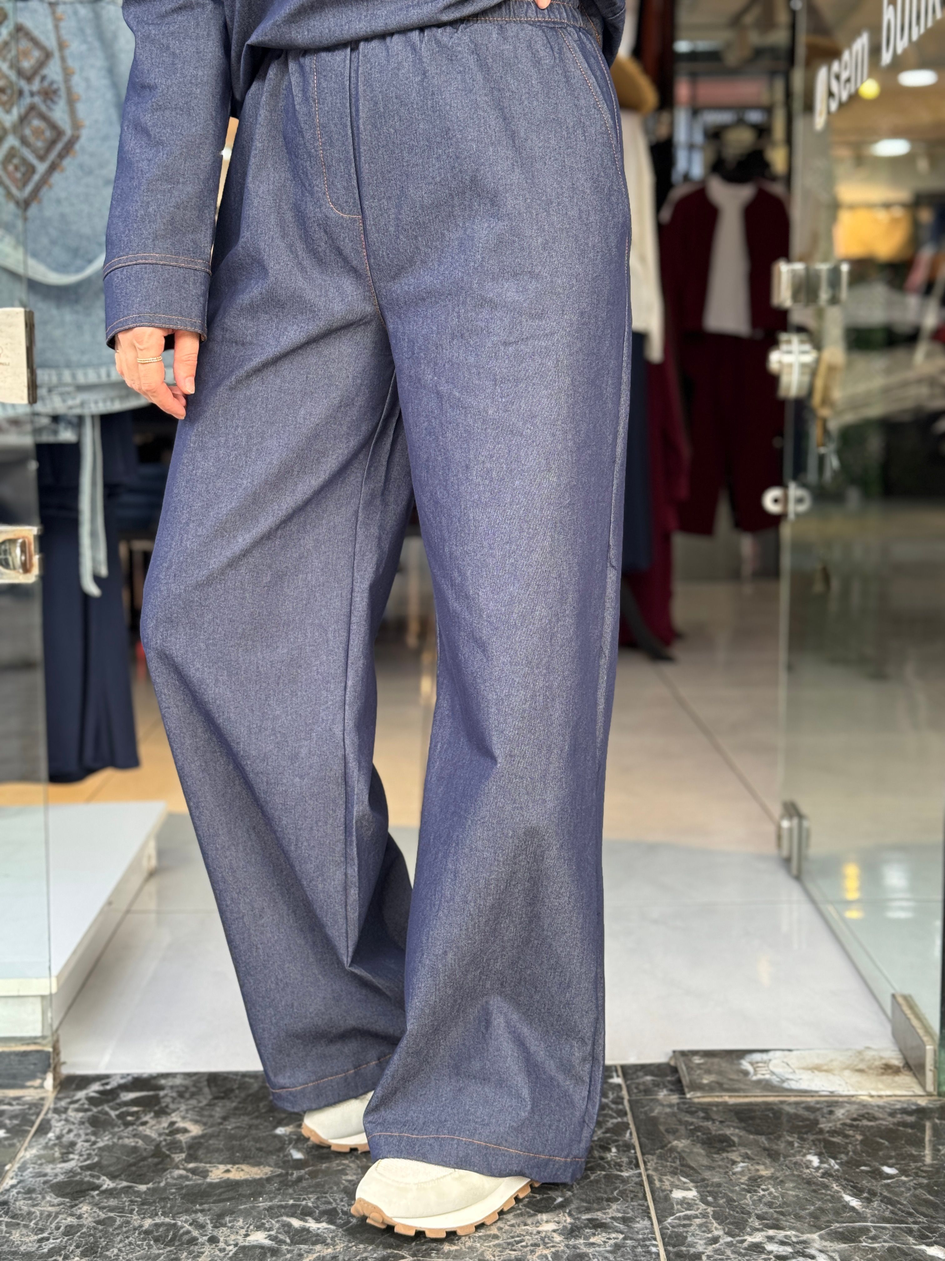 Yaka Fermuarlı Denim Takım