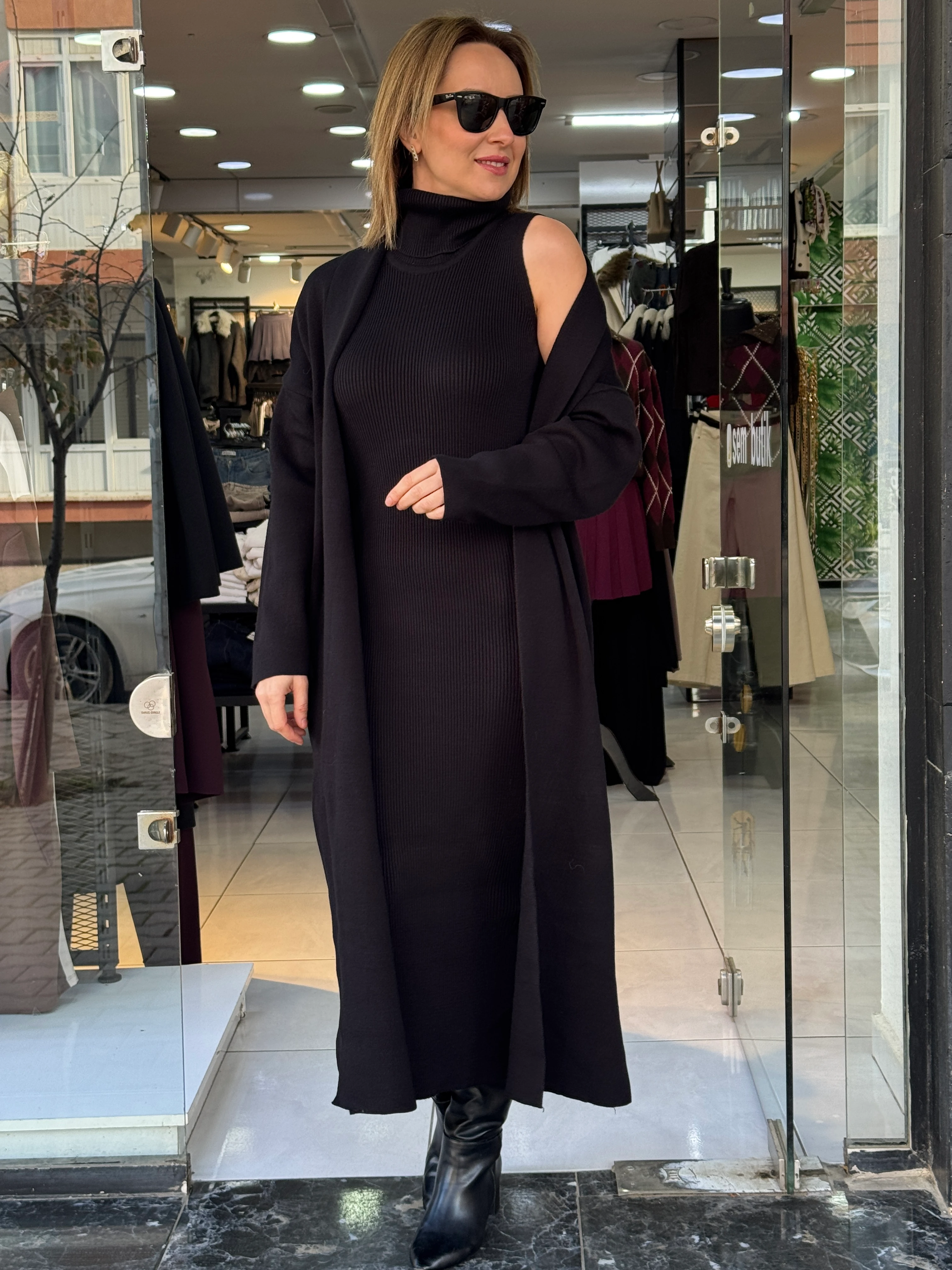 Elbiseli Triko Hırka Takım