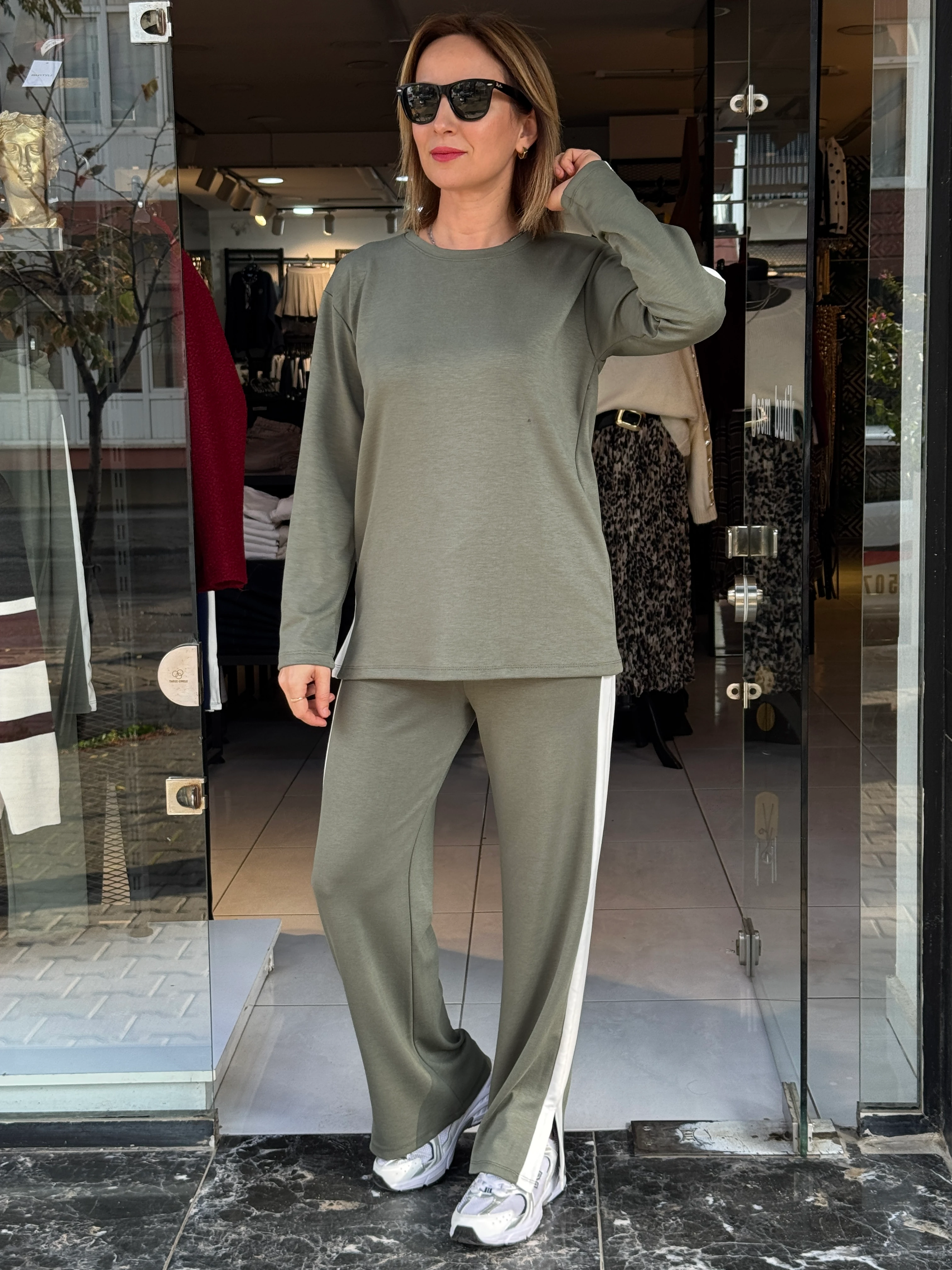 Yan Şeritli Modal Takım - Haki