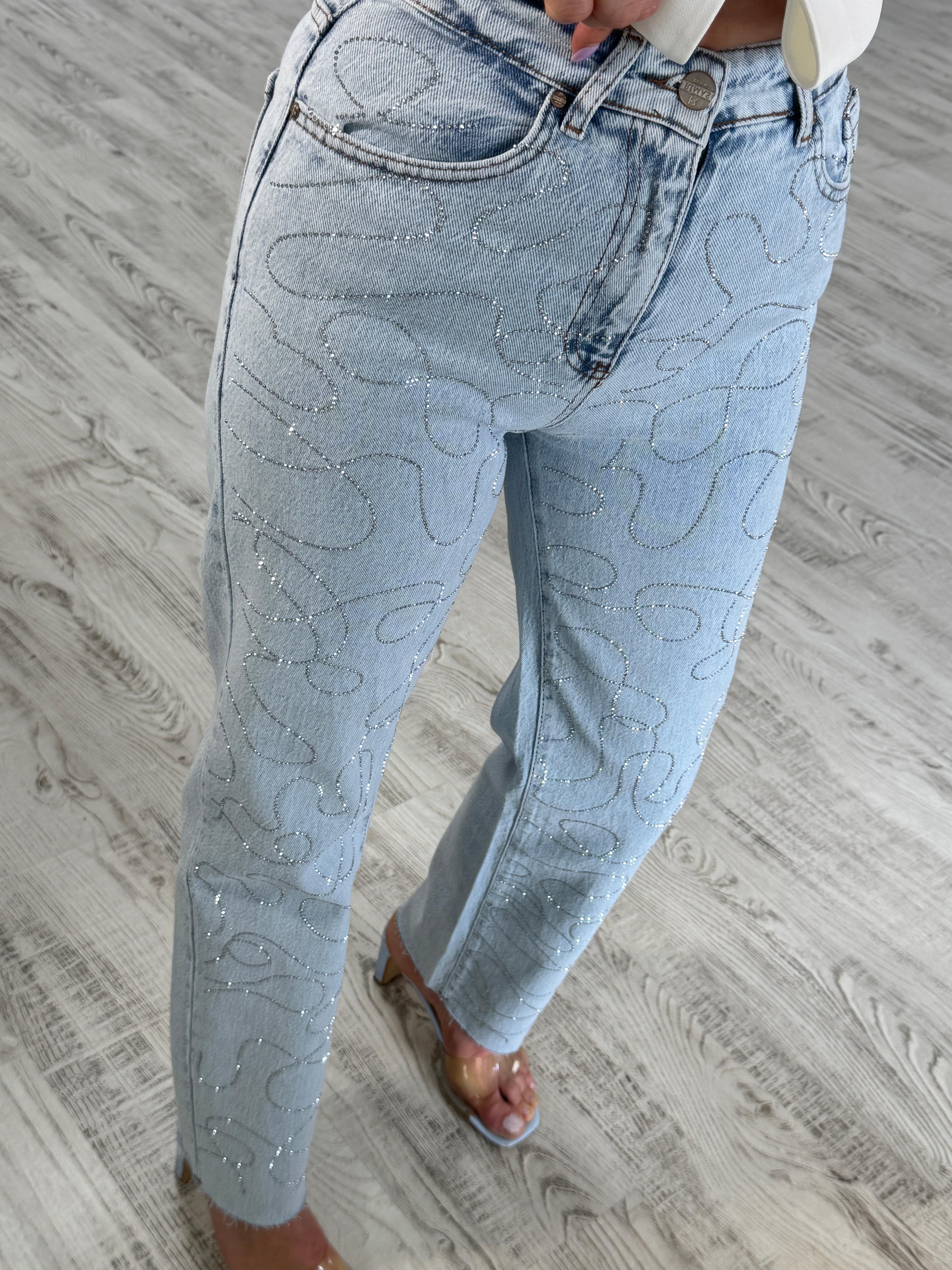 Buz Mavi Taşlı Jean 