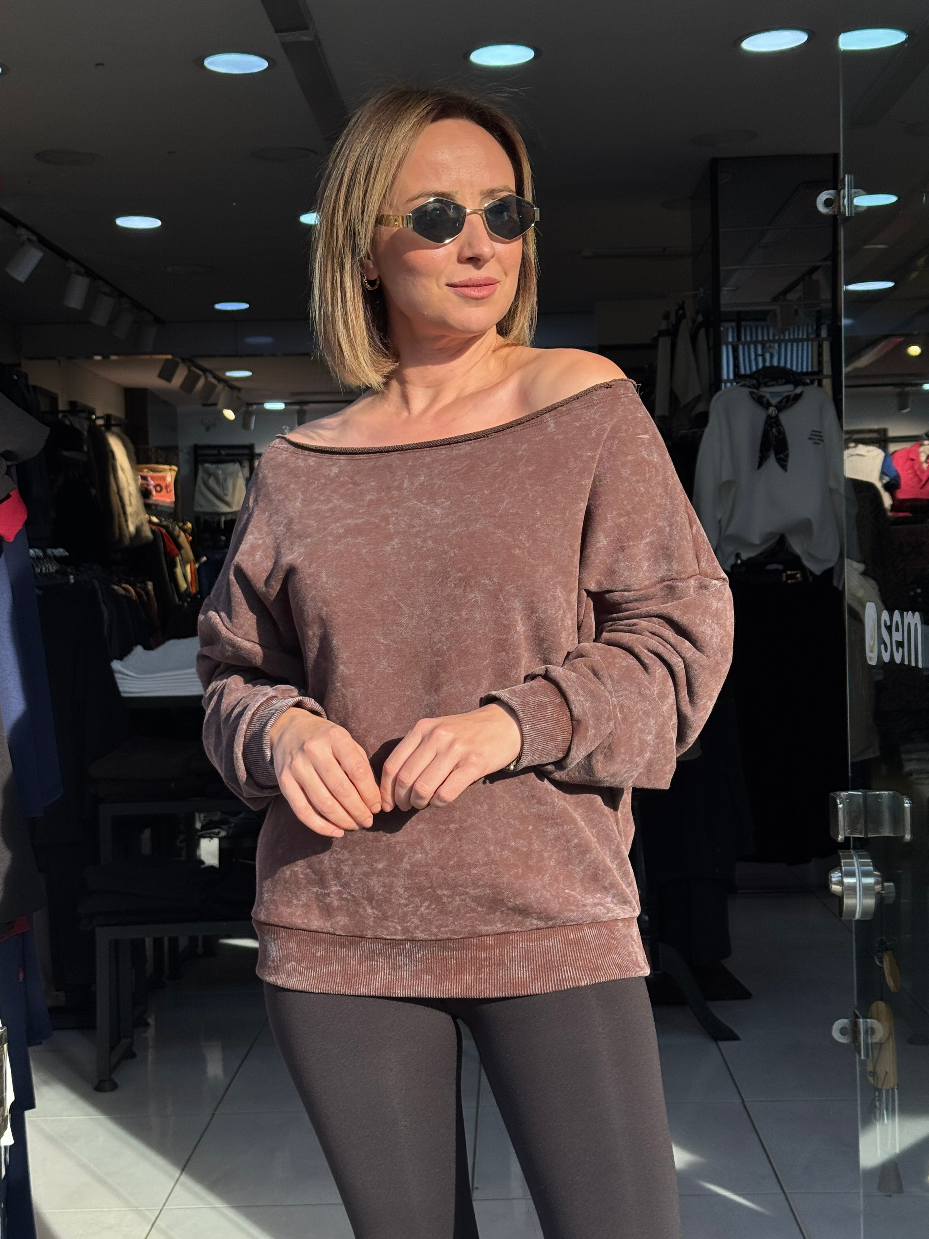 Düşük Omuz Yıkamalı Sweat